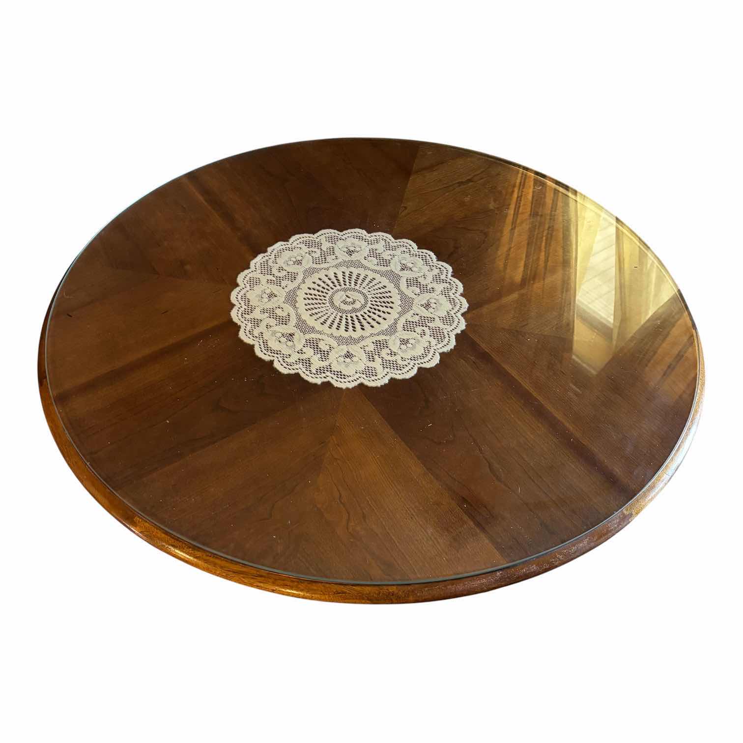 View 2 of ROUND WOOD COFFEE TABLE WITH GLASS TOP 40”D