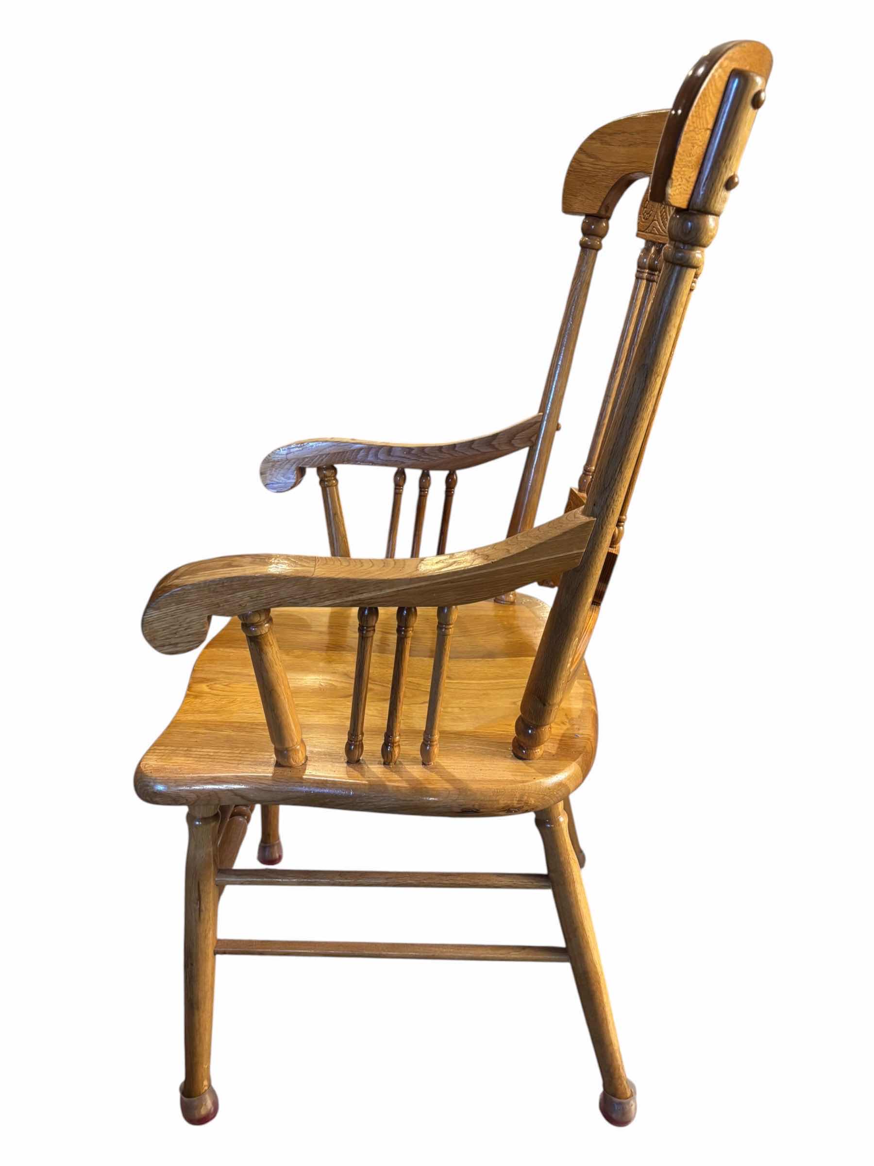 View 3 of VINTAGE SOLID OAK DINING CHAIR WITH TURNED SPINDLES & EMBOSSED FLORAL SCROLL CARVINGS $356