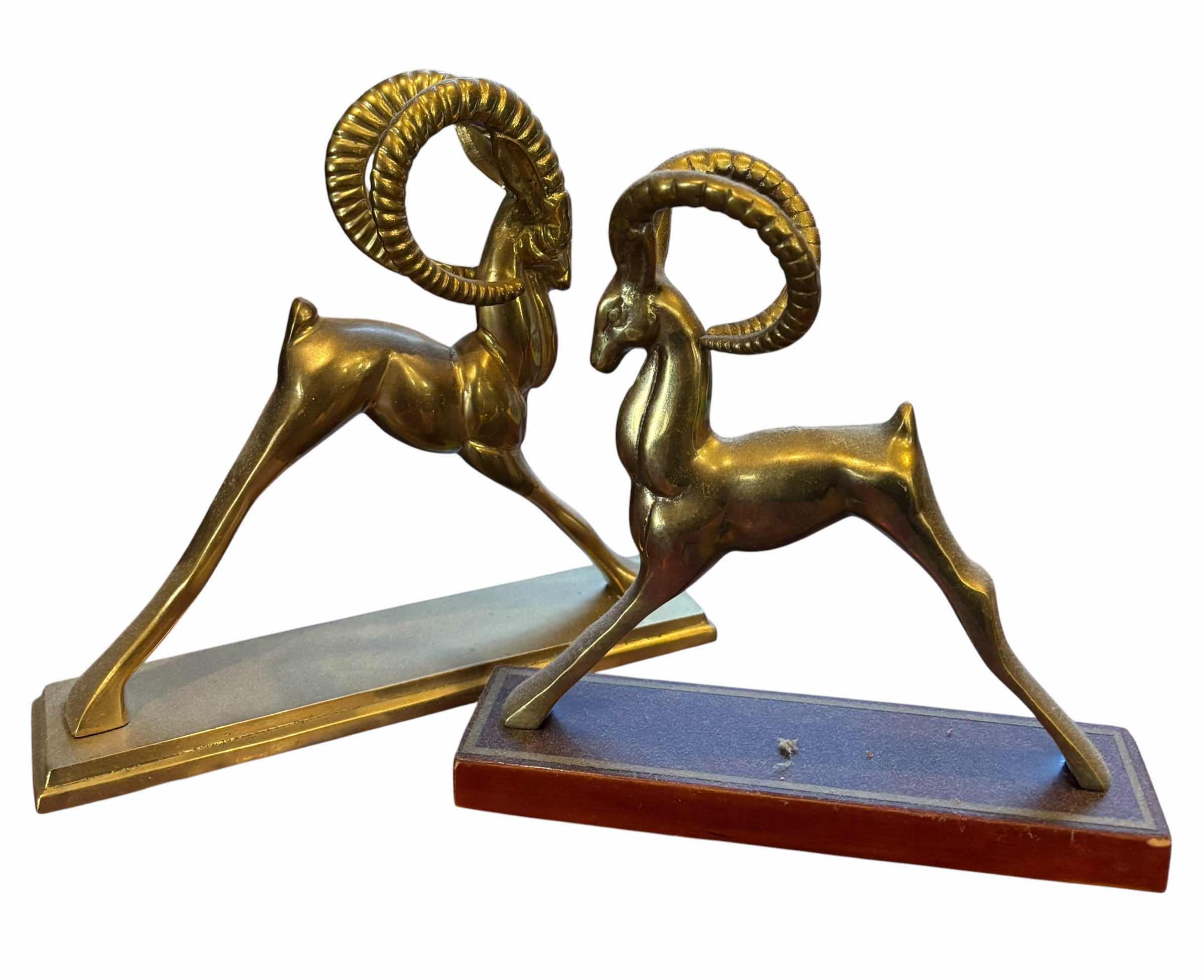 View 1 of VINTAGE PAIR OF MID CENTURY BRASS IBEX OR RAM STATUES