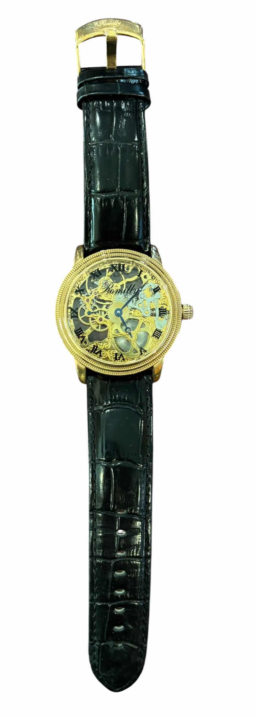 View 1 of ROMILLY SKELETON MECHANICAL WATCH WITH LEATHER BAND