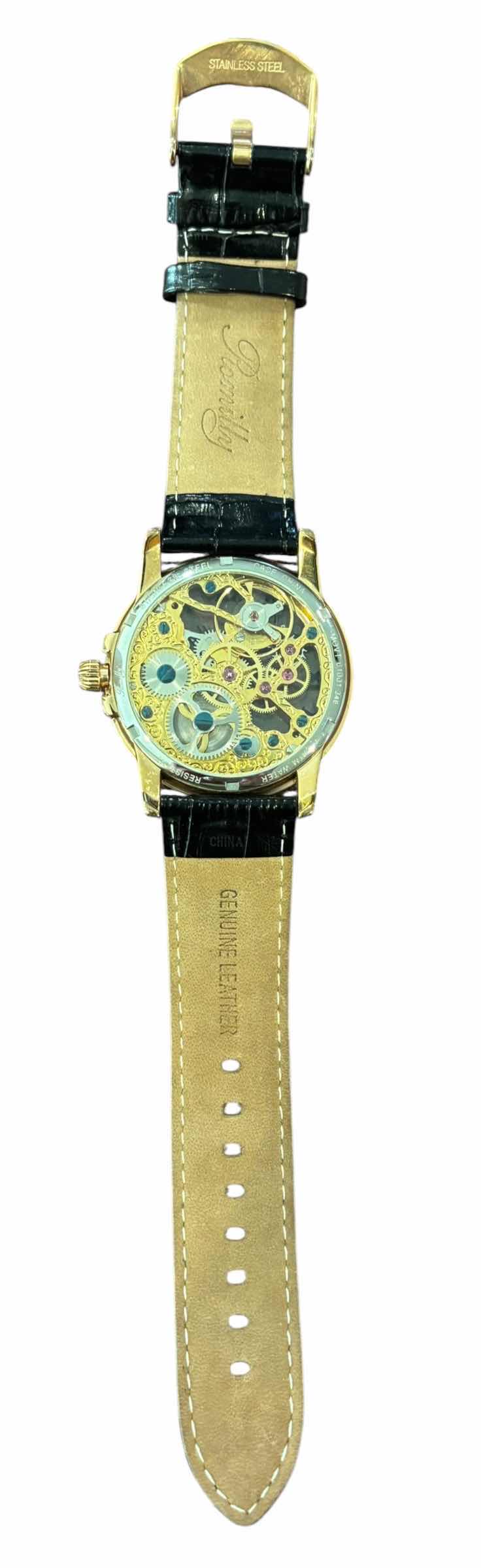 View 3 of ROMILLY SKELETON MECHANICAL WATCH WITH LEATHER BAND