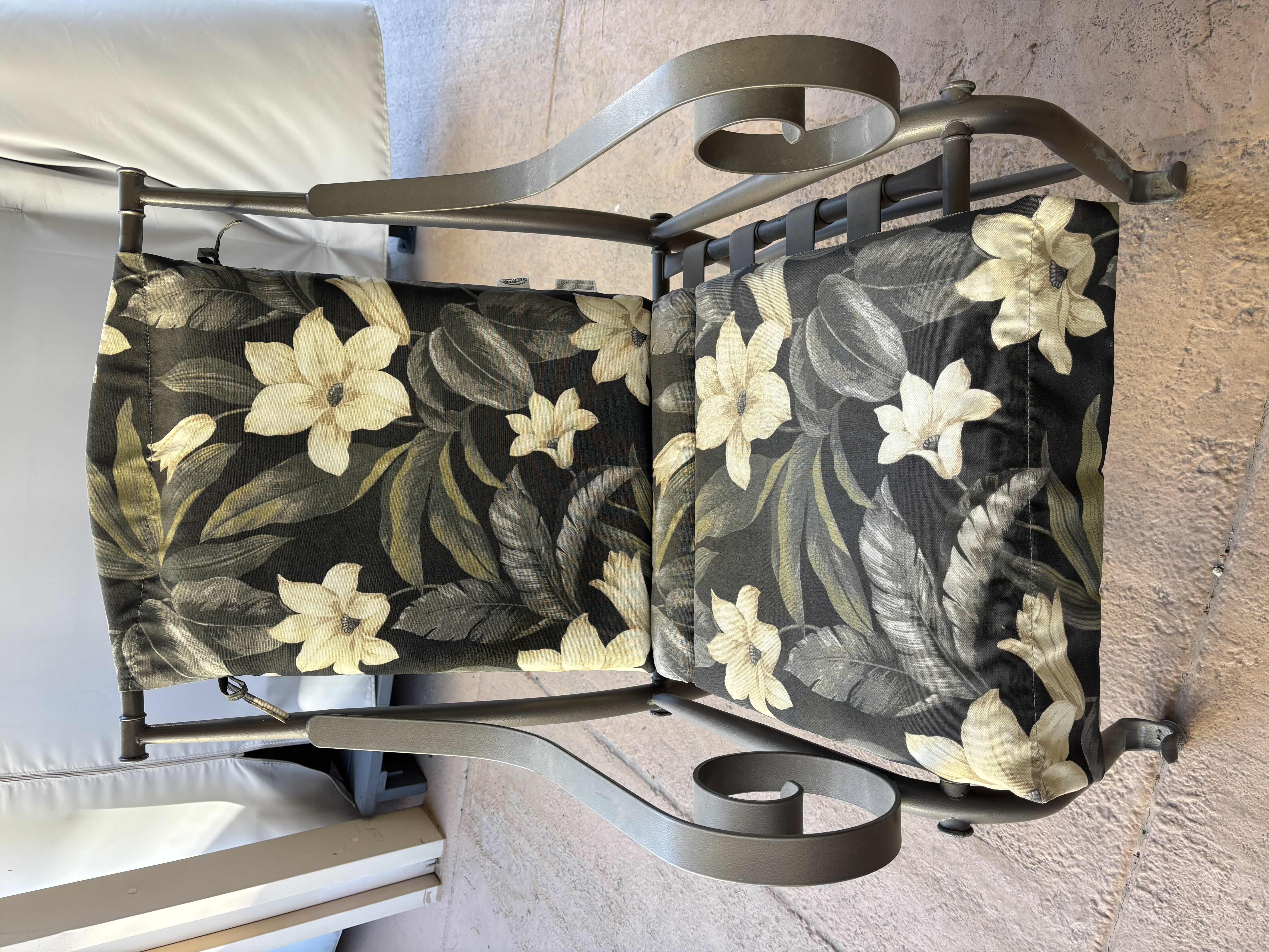 View 1 of METAL OUTDOOR PATIO ARMCHAIR WITH FLORAL CUSHION $229