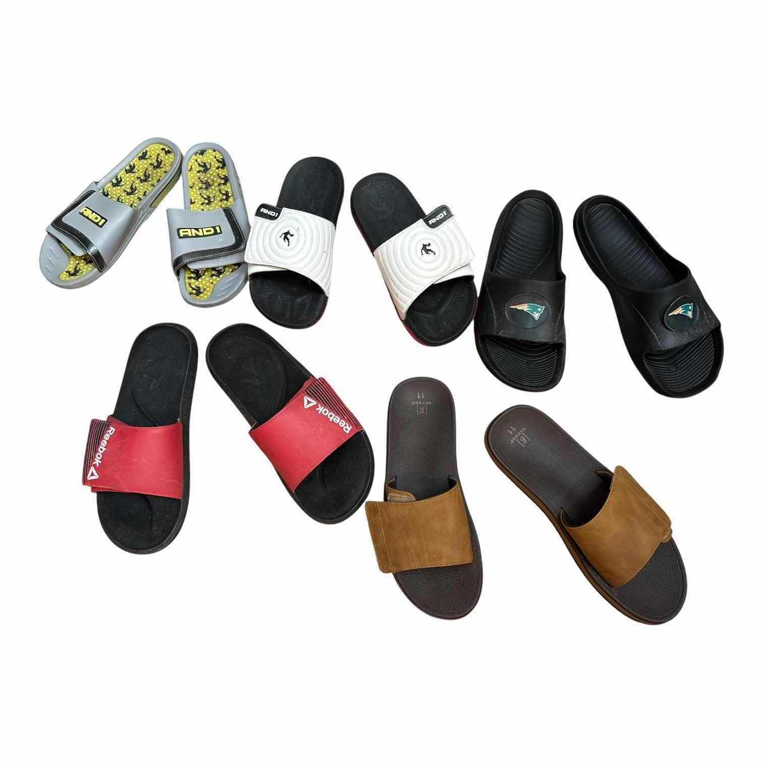 View 1 of 5-PAIRS MEN SANDALS- REEBOK, GEORGE, & AND1 ESTIMATED SIZE 11