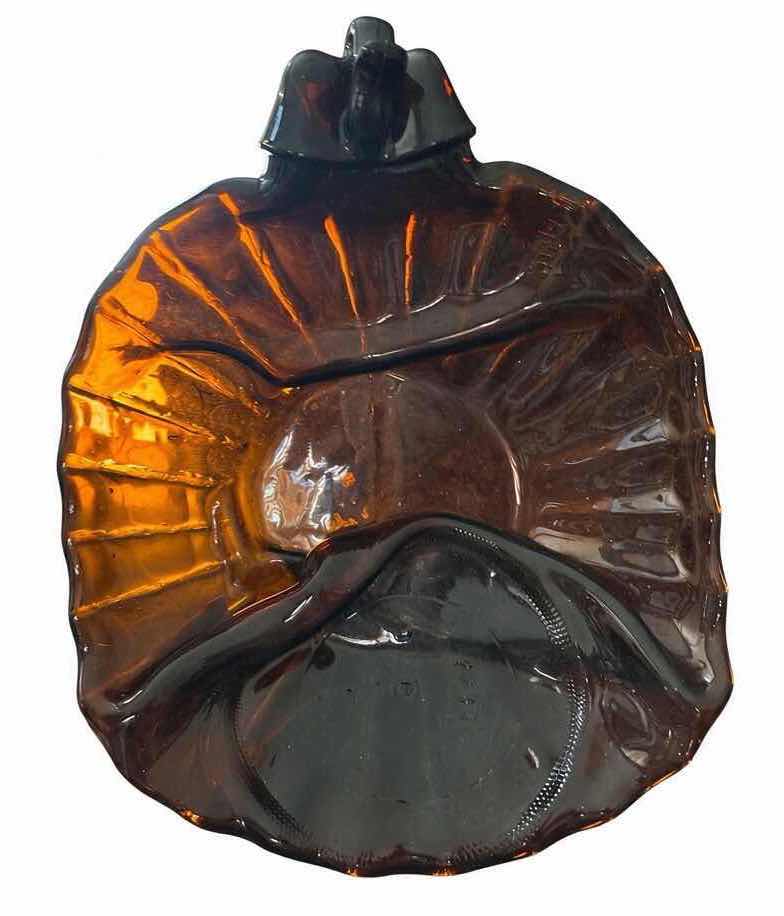 View 2 of 2-PCS GLASS SERVING BOWLS – DARK AMBER DIVIDED RELISH DISH & CLEAR FROSTED SWAN DESIGN BOWL D9”