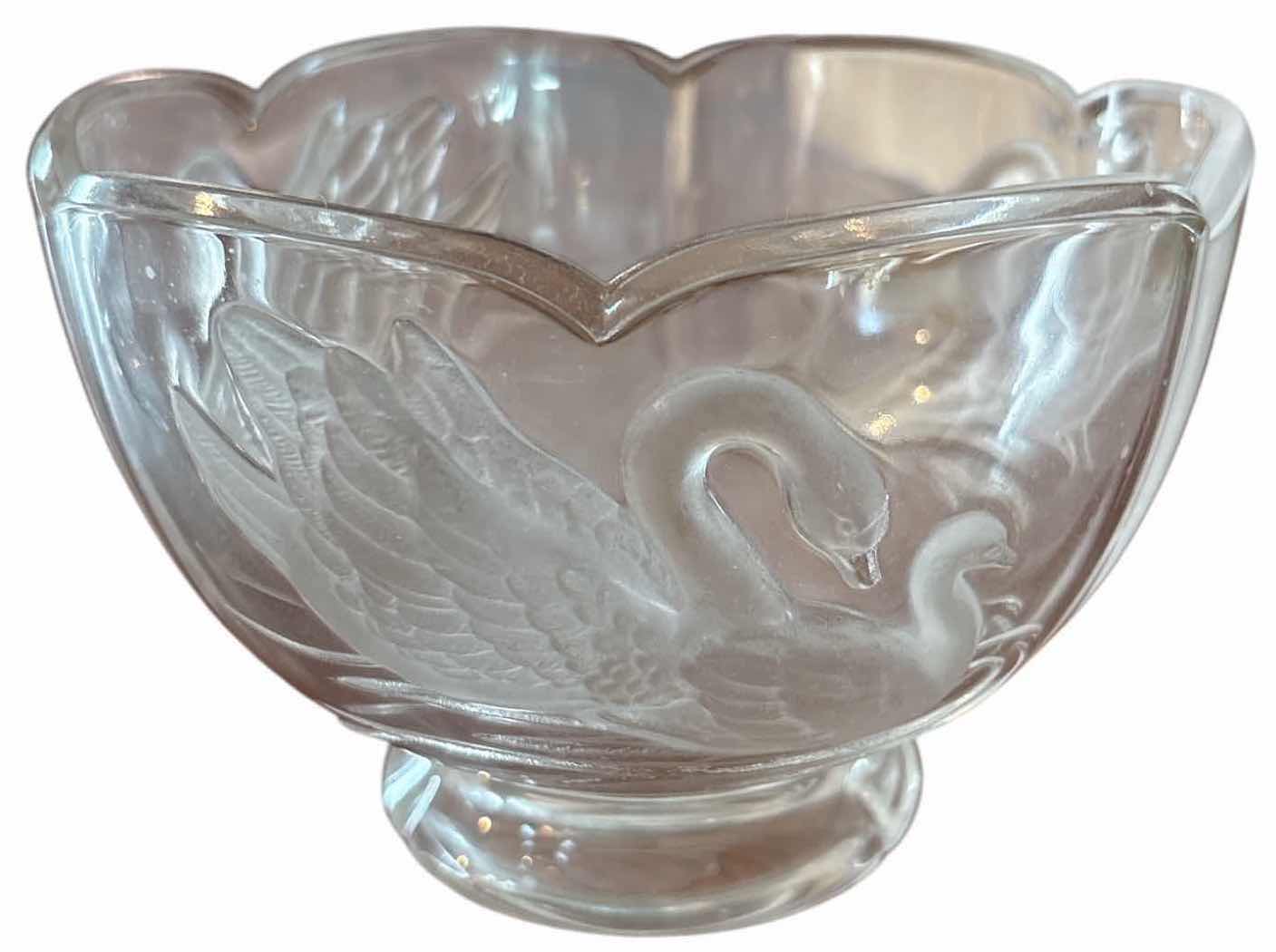 View 3 of 2-PCS GLASS SERVING BOWLS – DARK AMBER DIVIDED RELISH DISH & CLEAR FROSTED SWAN DESIGN BOWL D9”