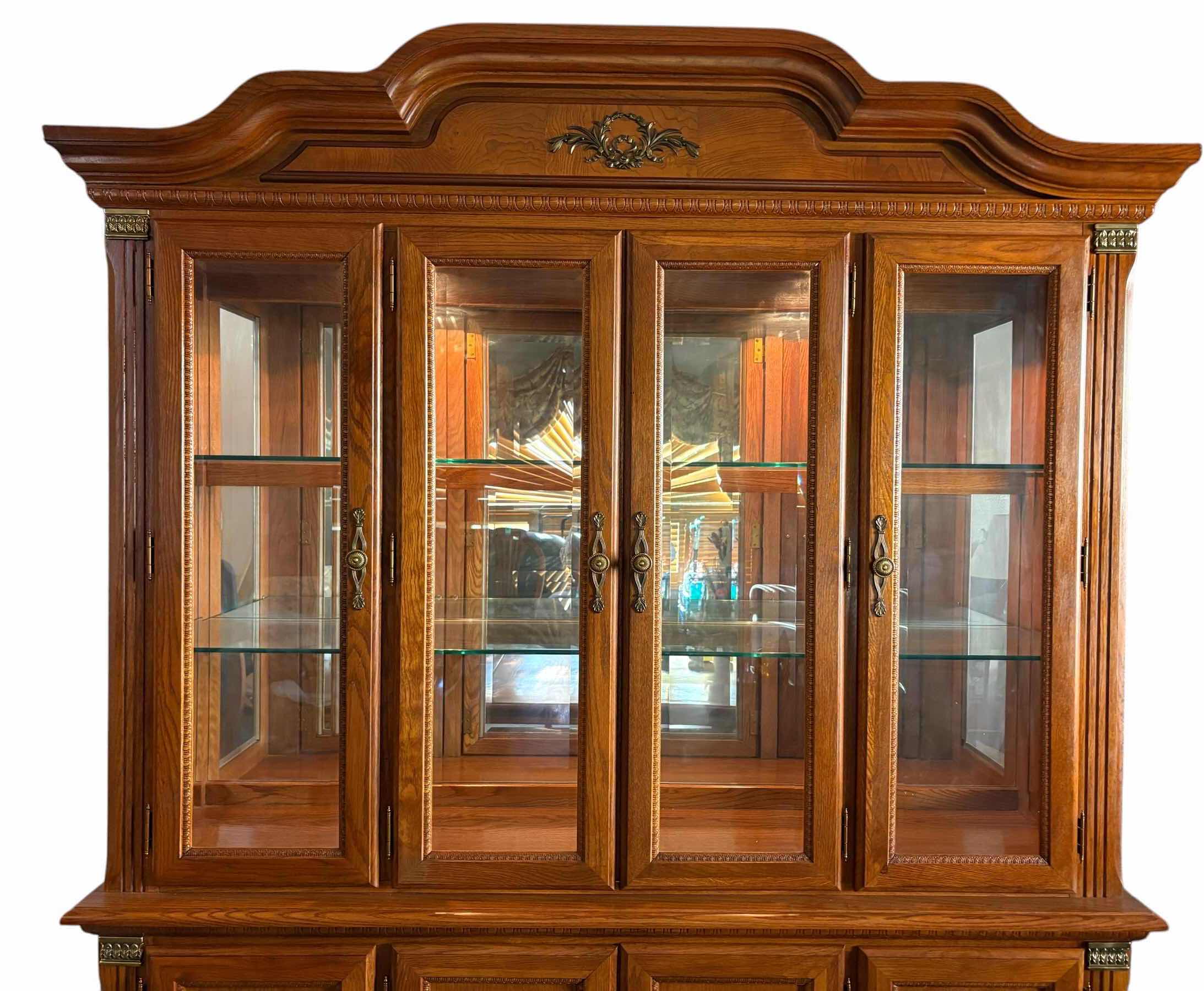 View 2 of MONTANA WEST TRADITIONAL OAK FINISH WOOD CHINA CABINET WITH GLASS DISPLAY DOORS & GLASS SHELVES – BROWN 66”X18”H84”