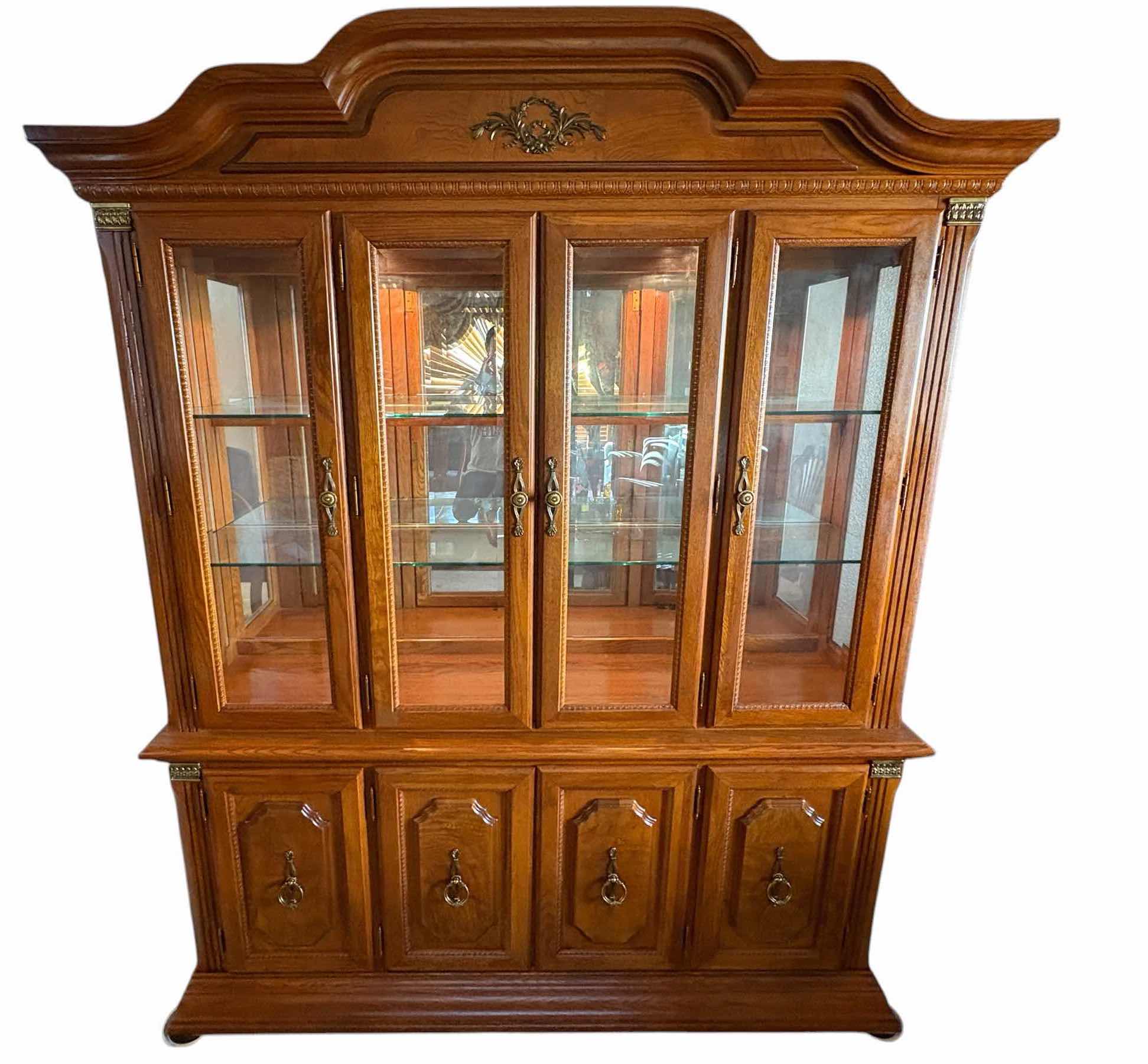Photo 1 of MONTANA WEST TRADITIONAL OAK FINISH WOOD CHINA CABINET WITH GLASS DISPLAY DOORS & GLASS SHELVES – BROWN 66”X18”H84”