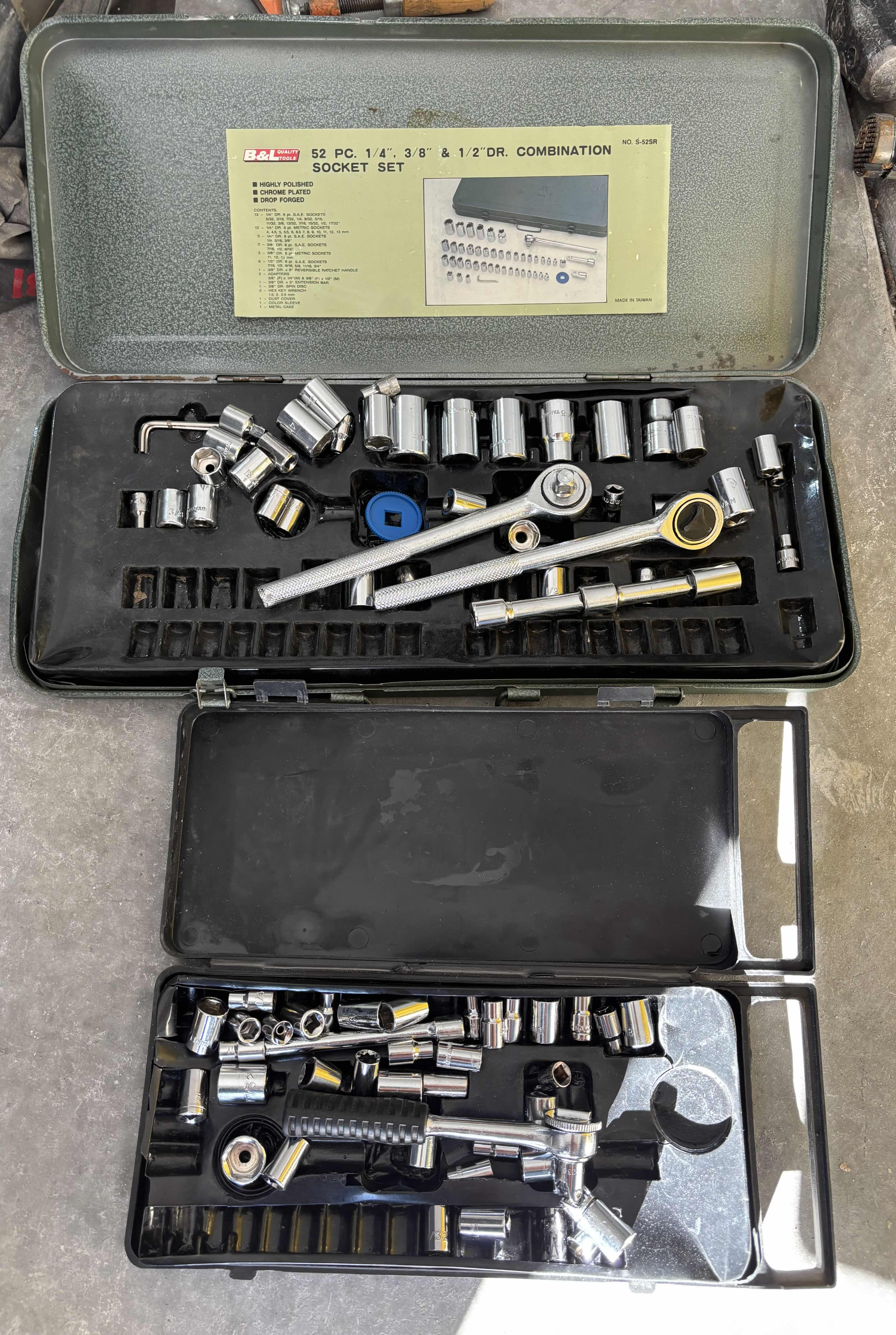 View 1 of B&L QUALITY TOOLS SOCKET SET IN METAL CASE & OTHER SET IN PLASTIC CASE