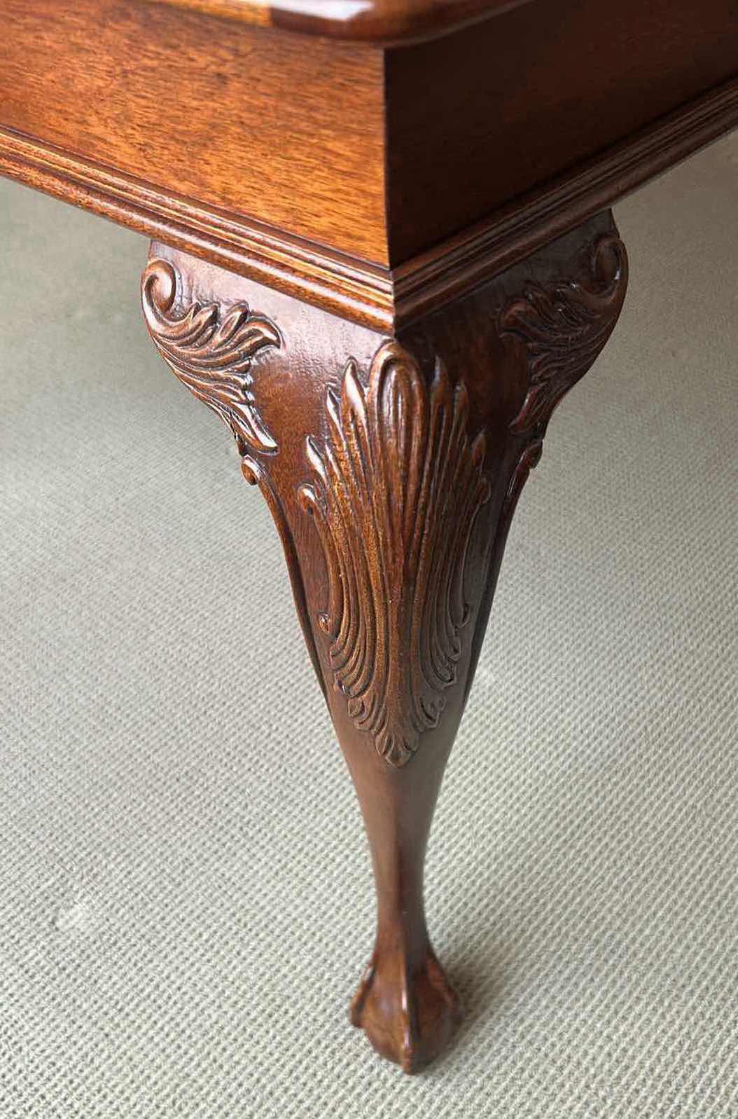 Photo 1 of ETHAN ALLEN MAHOGANY BALL & CLAW DINING TABLE INLAID BORDER 2 DRAWERS & TABLE PADS INCLUDED 42" X 118" H 29" CHAIRS SOLD SEPARATELY