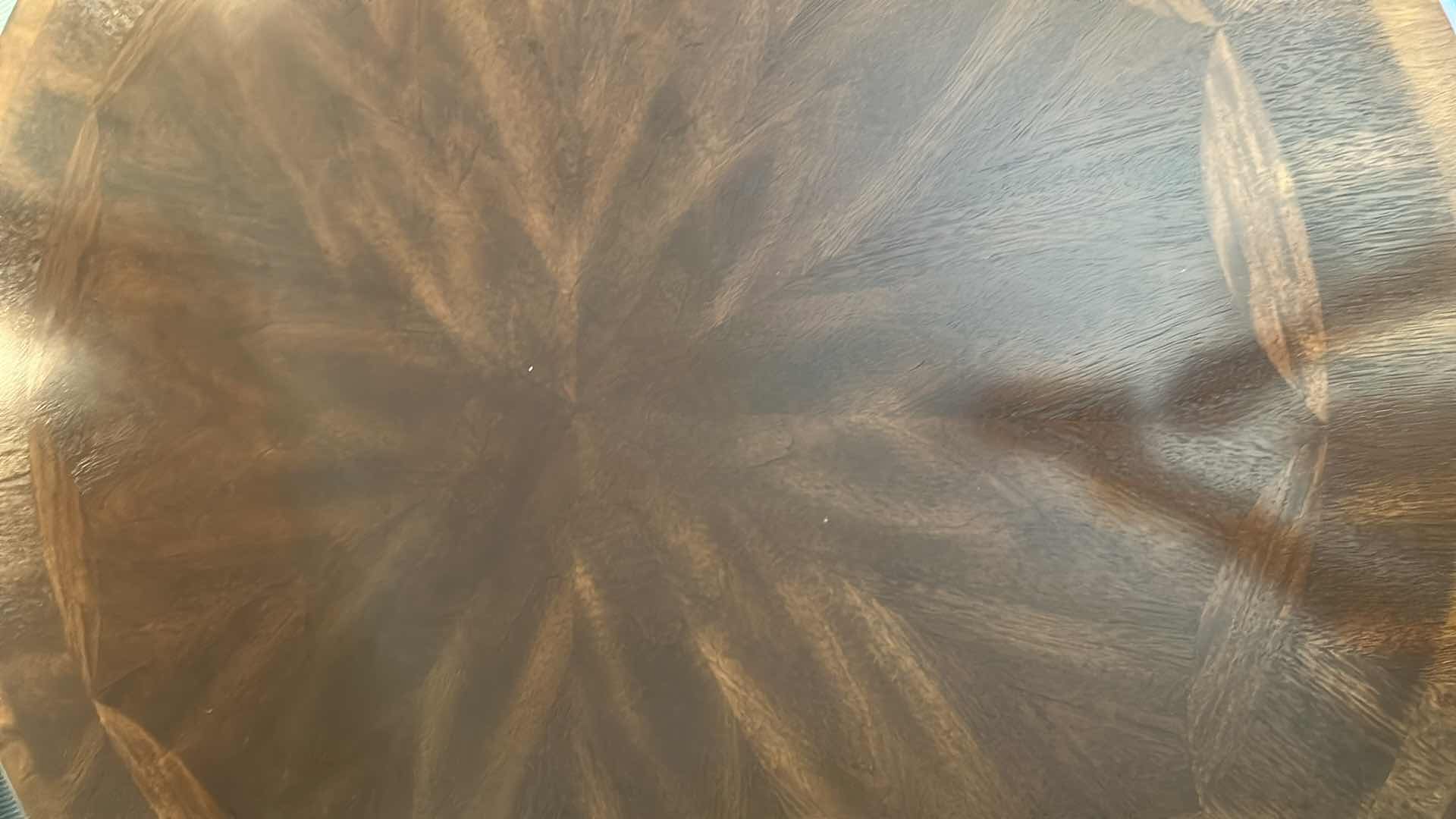 Photo 1 of MAHOGANY REEDED 41" ROUND SWIVEL COCKTAIL TABLE W INTRICATE REEDING AROUND BASE H 23" SEE NOTES