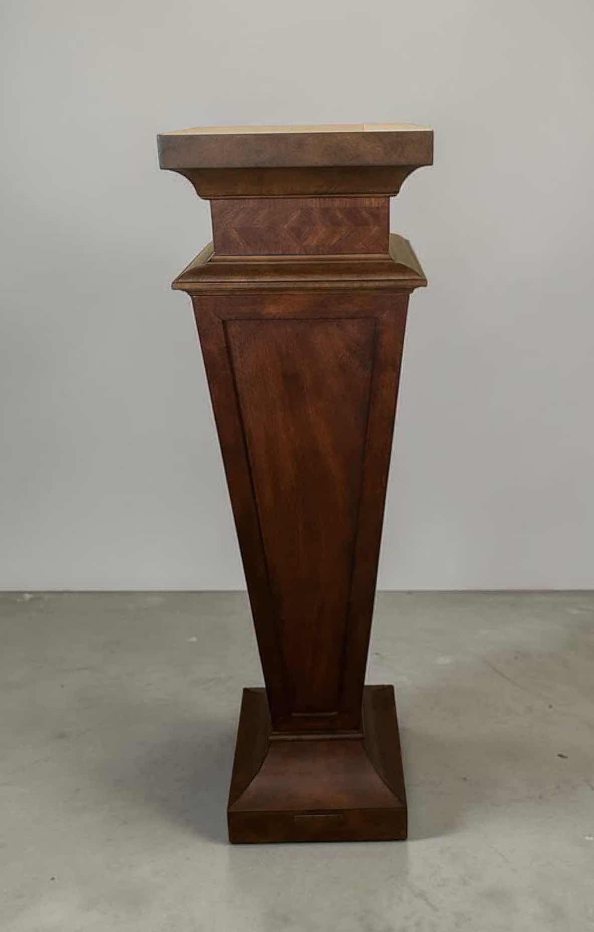 Photo 1 of ETHAN ALLEN NEOCLASSICAL TALL PEDESTAL TABLE W RICH WOOD TONE FINISH 14" X 14" H 48" (SEE NOTES)