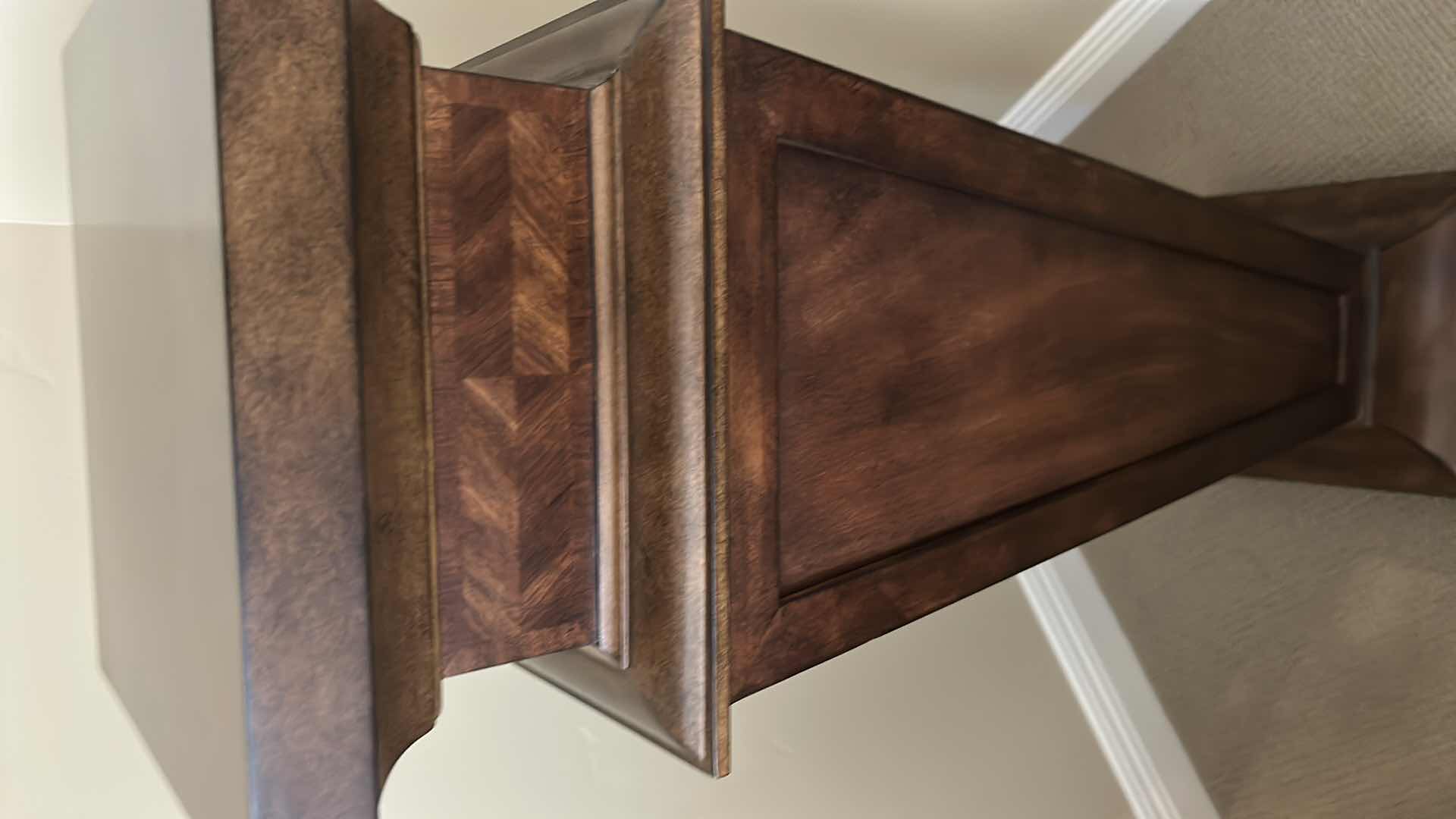 Photo 1 of ETHAN ALLEN NEOCLASSICAL TALL PEDESTAL TABLE W RICH WOOD TONE FINISH 14" X 14" H 48" (SEE NOTES)