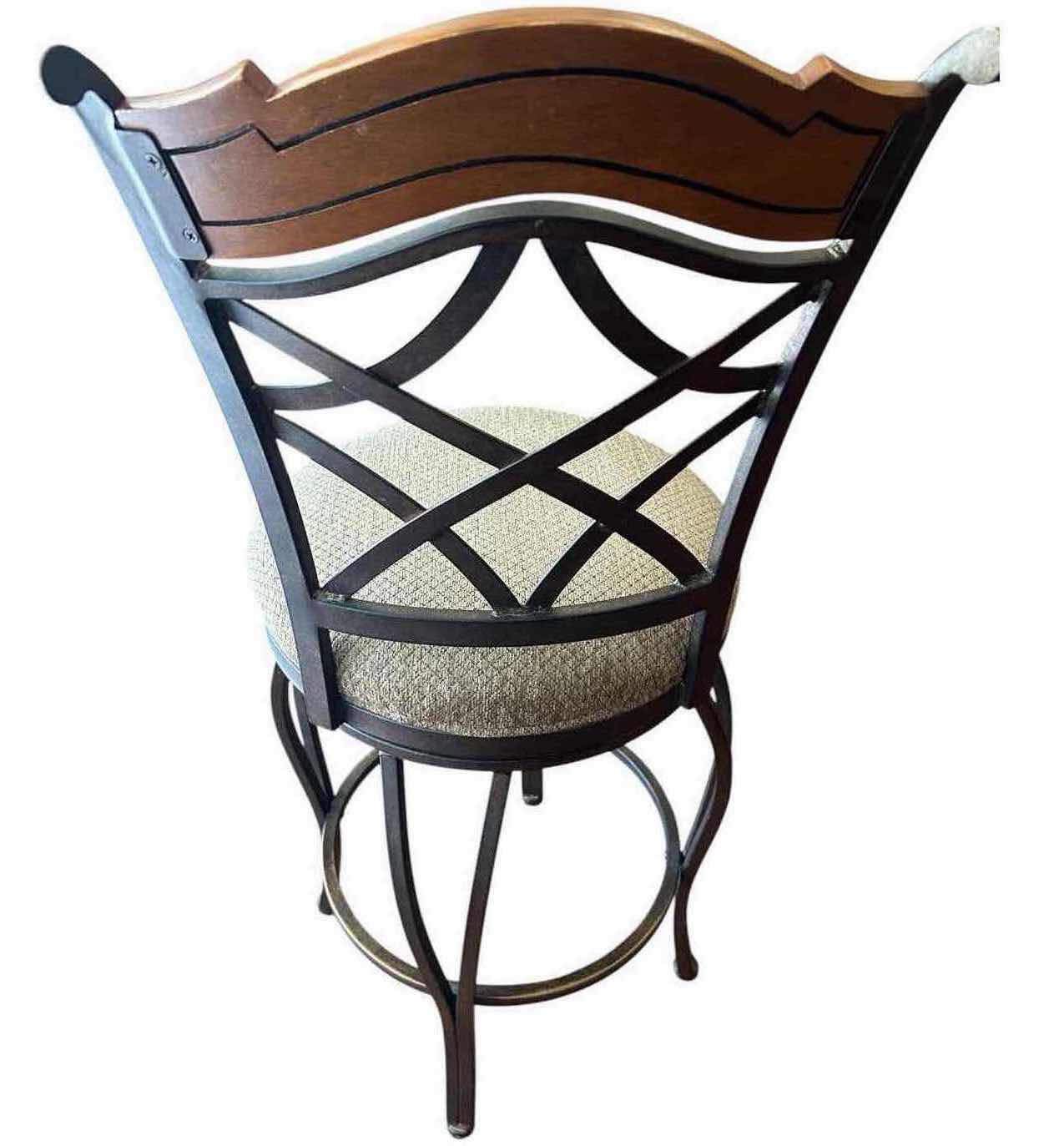 Photo 1 of SOMETTE AUTUMN RUST SWIVEL STOOL W LATTICE STYLE BACKREST DARK BROWN TOP BEIGE UPHOLSTERY SEAT H 25"