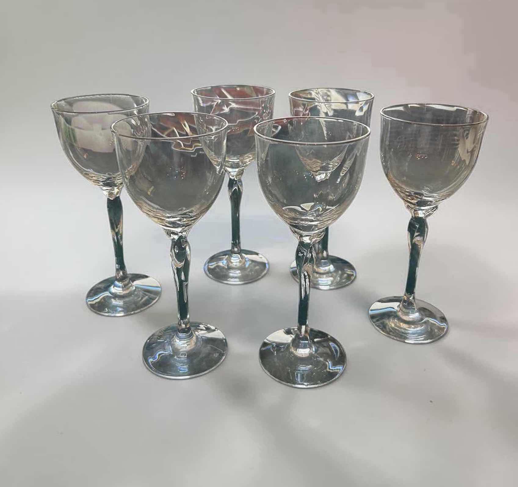 Photo 1 of 6-LENOX RHYTHM PLATINUM RIM WINE GOBLETS W TWISTED STEM DESIGN H 8" $140