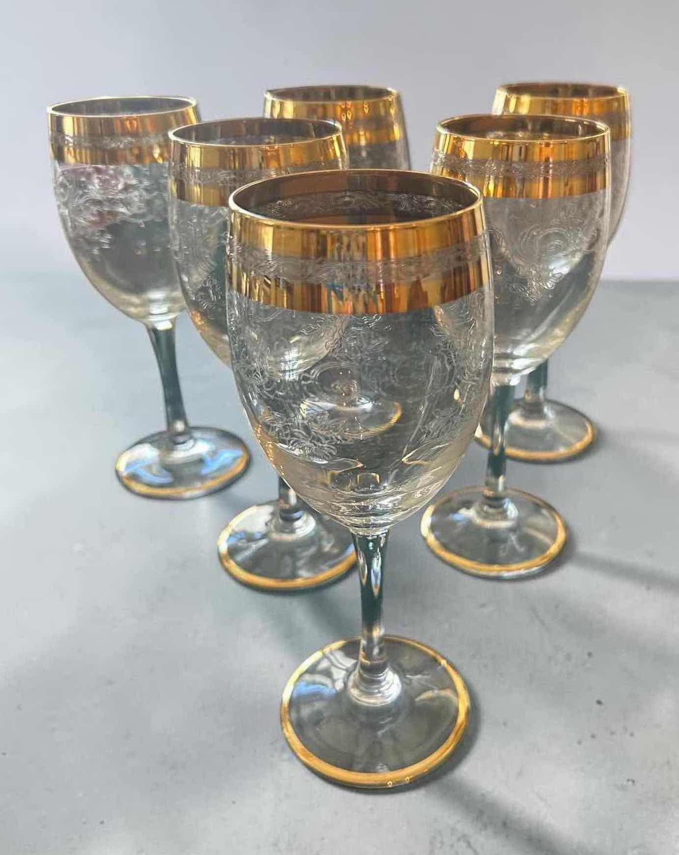 Photo 1 of 6- 24 KARAT GOLD GILT VINTAGE CRYSTAL STEMWARE H 8"