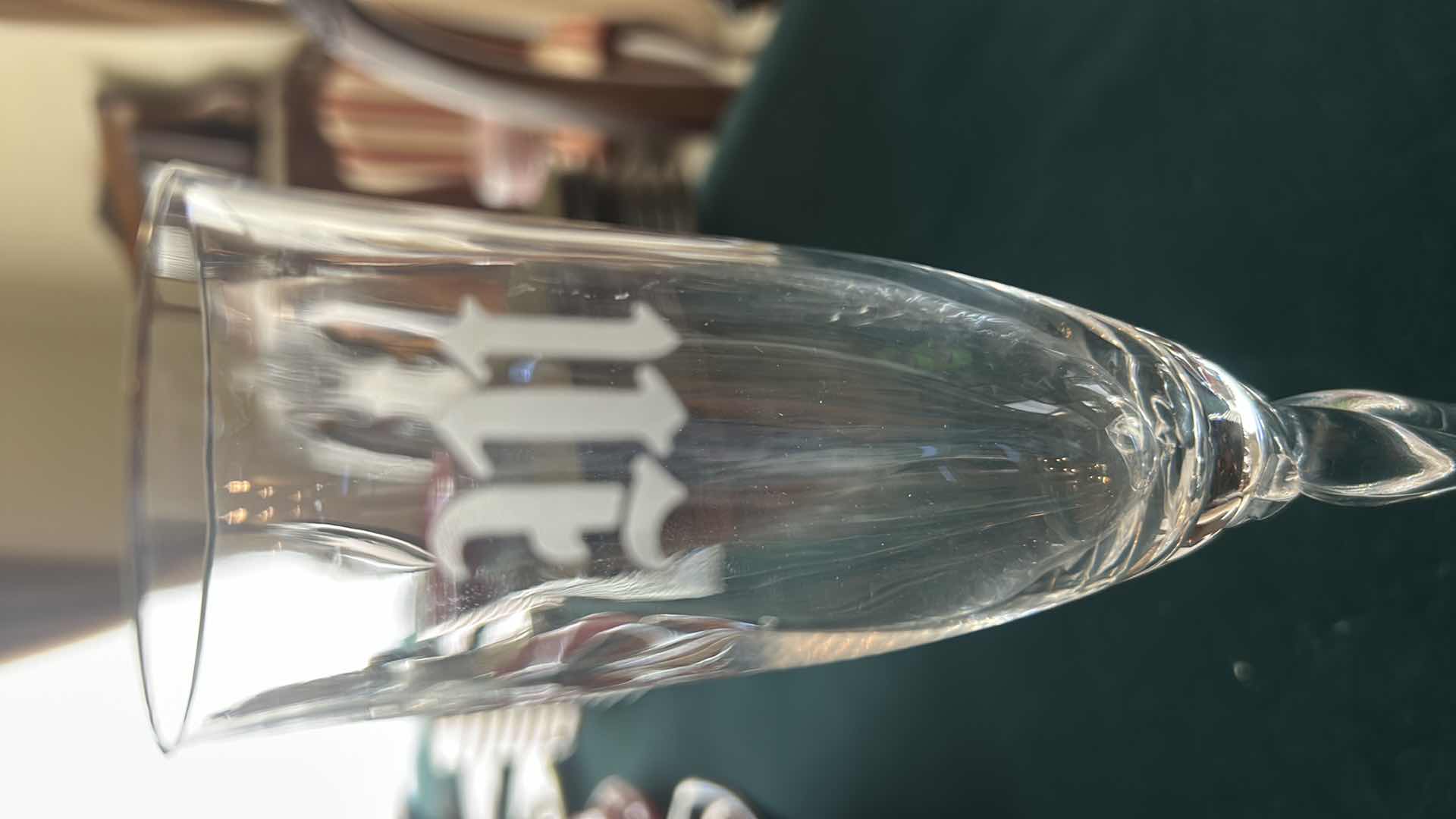Photo 1 of 2- LENOX RHYTHM PLATINUM RIM FLUTES W TWISTED STEM DESIGN INITIAL M&A H 9"