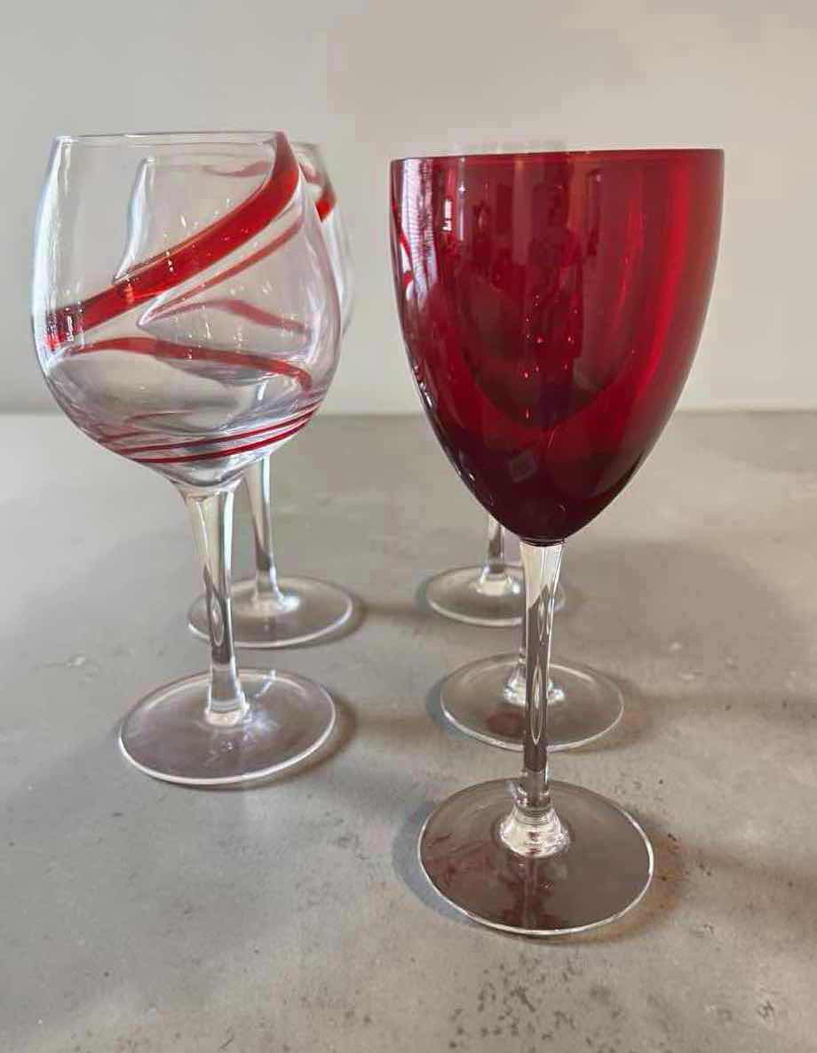 Photo 1 of 2- PIER 1 SWIRL GOBLETS 3 RED GOBLETS