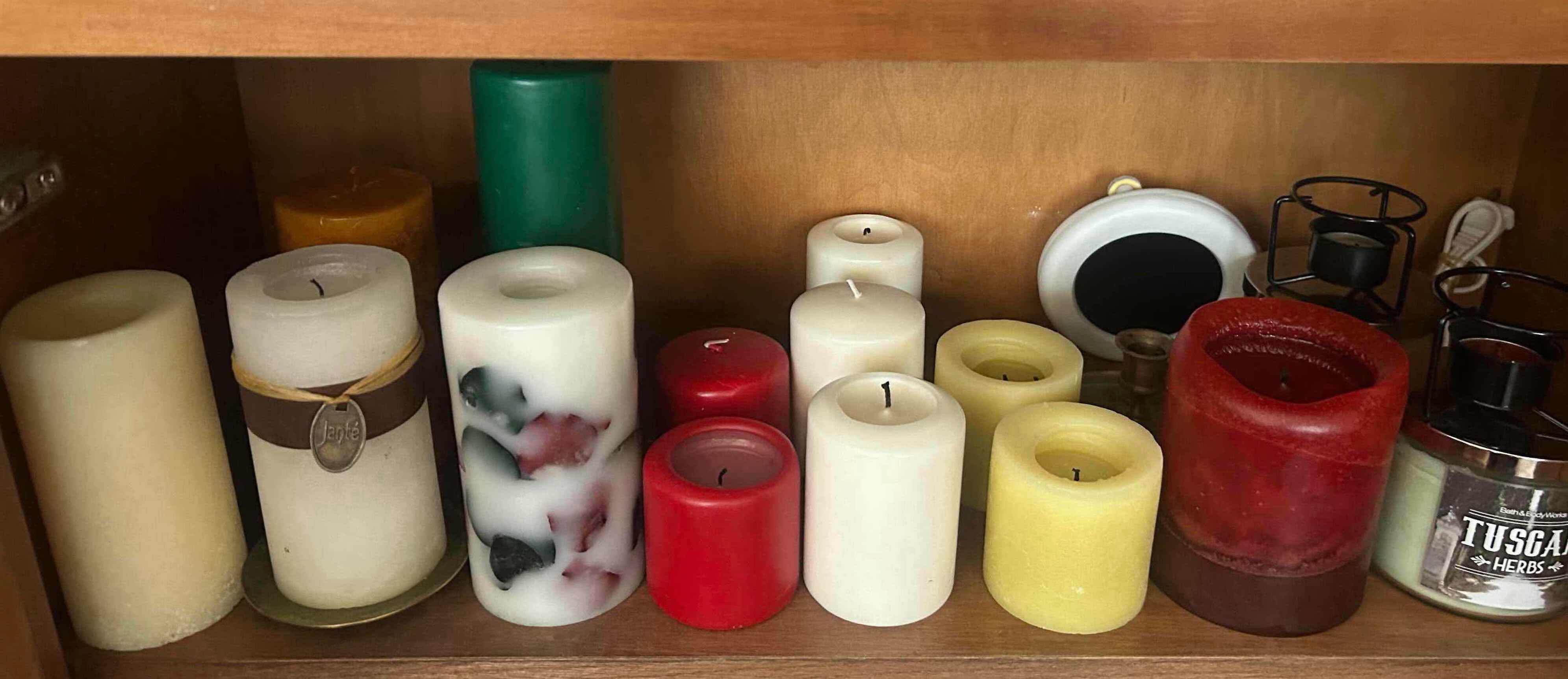Photo 1 of CONTENTS OF SHELF ASSORTED CANDLES