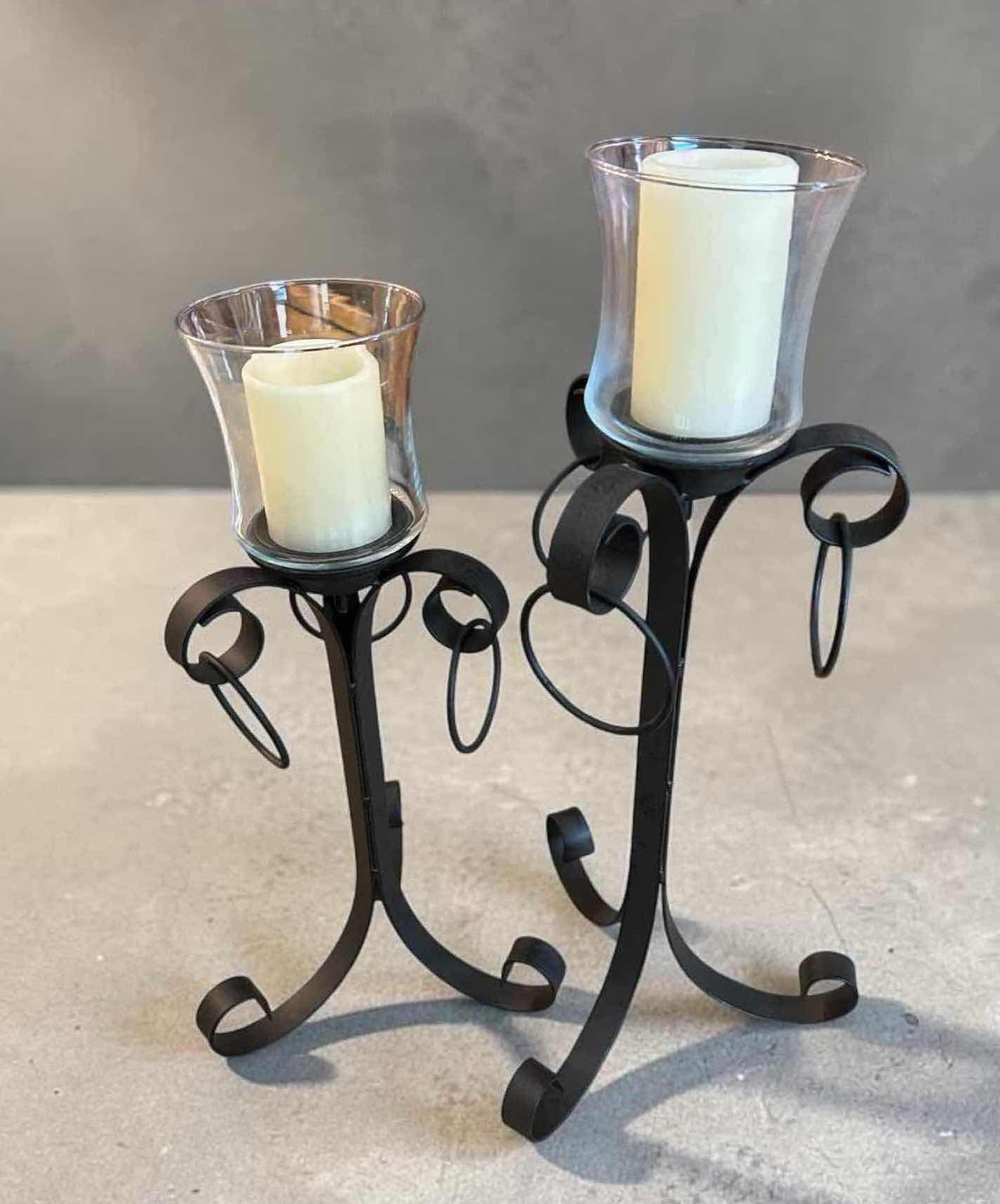 Photo 1 of 2- BLACK SCROLLWORK METAL CANDLE HOLDER H 25" 22"