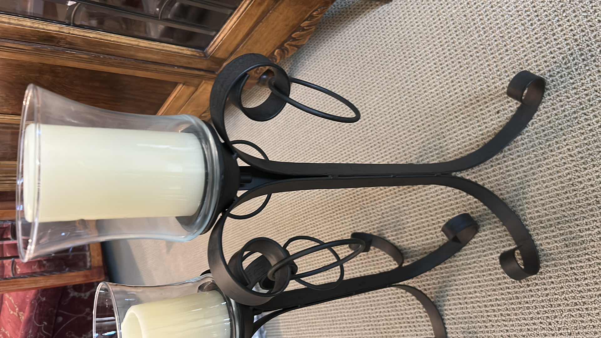 Photo 1 of 2- BLACK SCROLLWORK METAL CANDLE HOLDER H 25" 22"