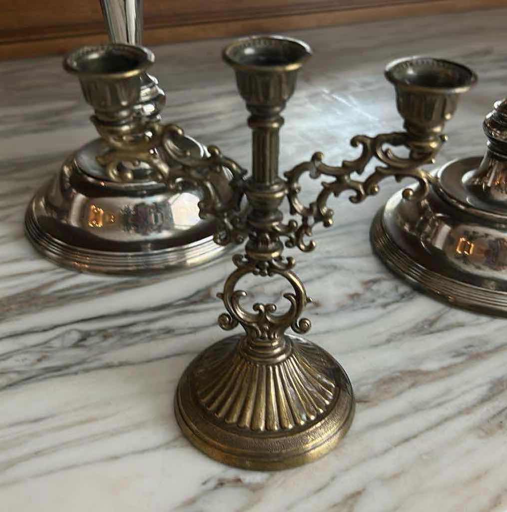 Photo 1 of 2- SILVER PLATED CANDLE HOLDERS H 12"