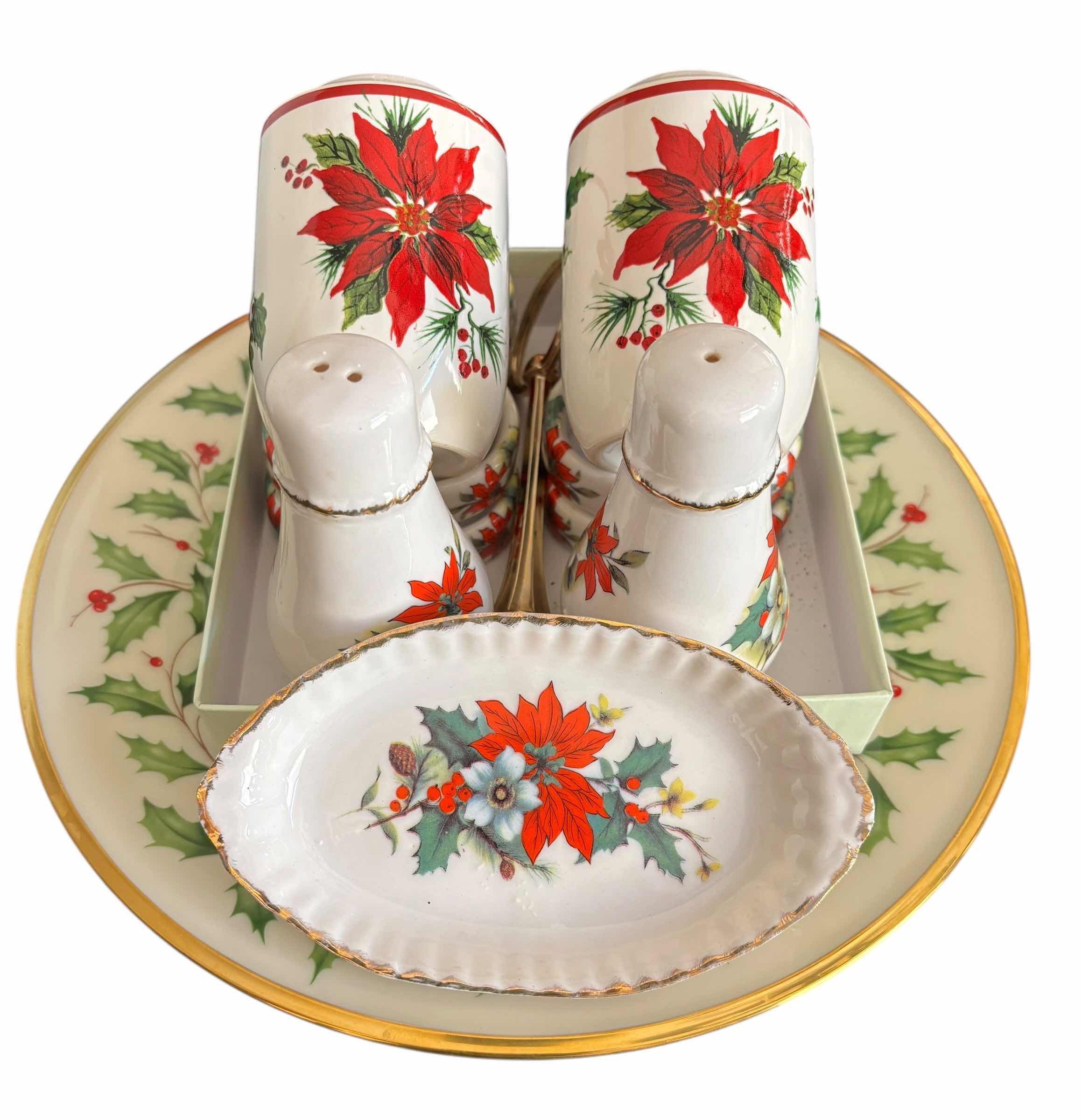Photo 1 of LENOX SERVING TRAY 10”D, BONE CHINA NAPKIN HOLDERS (8), SMALL DISH & SALT & PEPPER SHAKER SETS (2)
