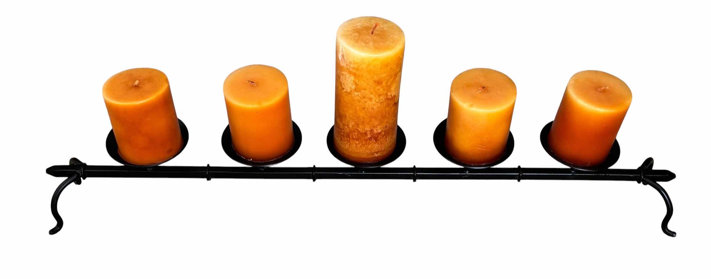 Photo 1 of BLACK METAL CANDELABRA W ORANGE CANDLES 32”L