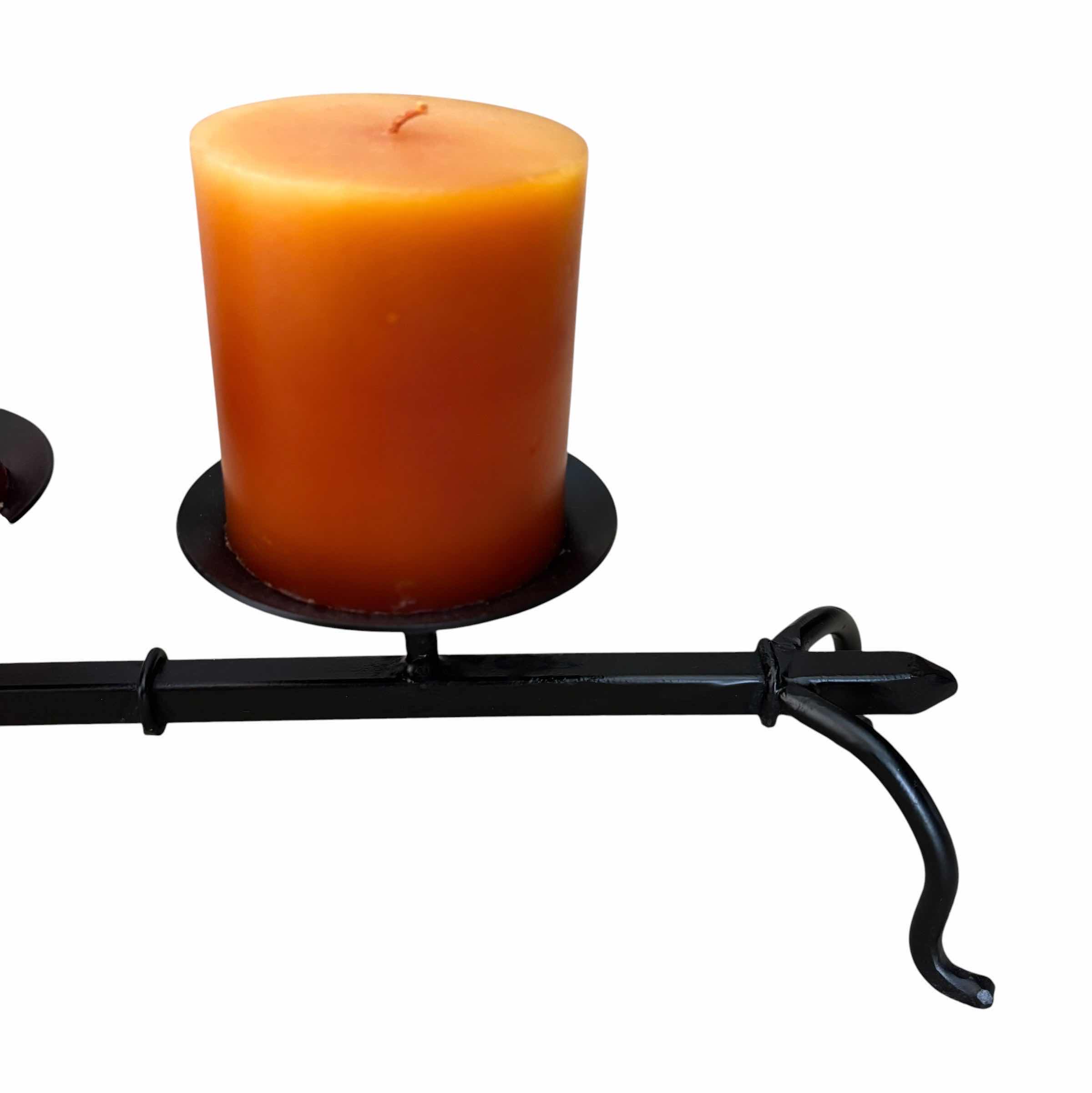 Photo 1 of BLACK METAL CANDELABRA W ORANGE CANDLES 32”L