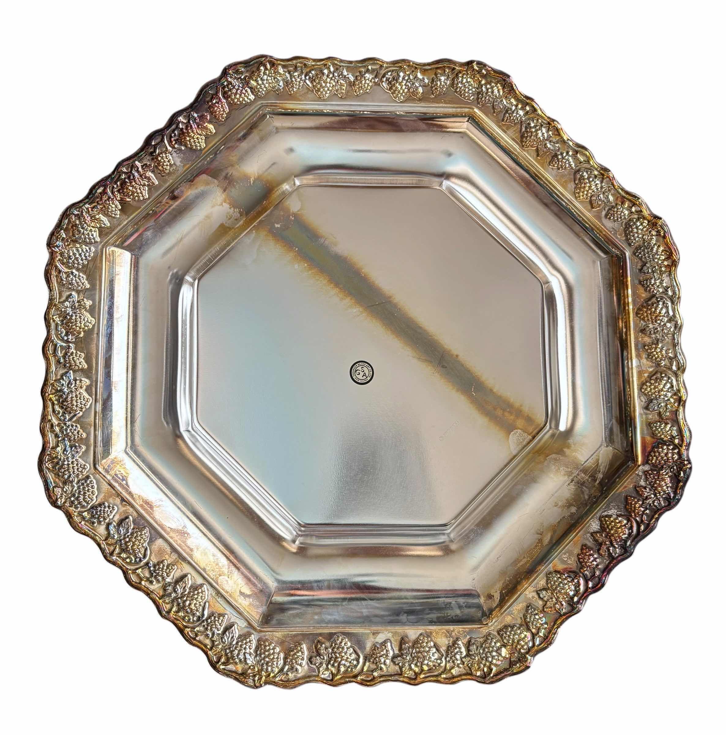 Photo 1 of FB ROGERS SILVER CO (RECTANGULAR, FOOTED), INTERNATIONAL SILVER CO, & GODINGER (WITH GREEN MARBLE, REMOVABLE CENTER PIECE) SILVER PLATED SERVING TRAYS (3) (LARGEST 21.5”L) & CANDLE SNUFFER