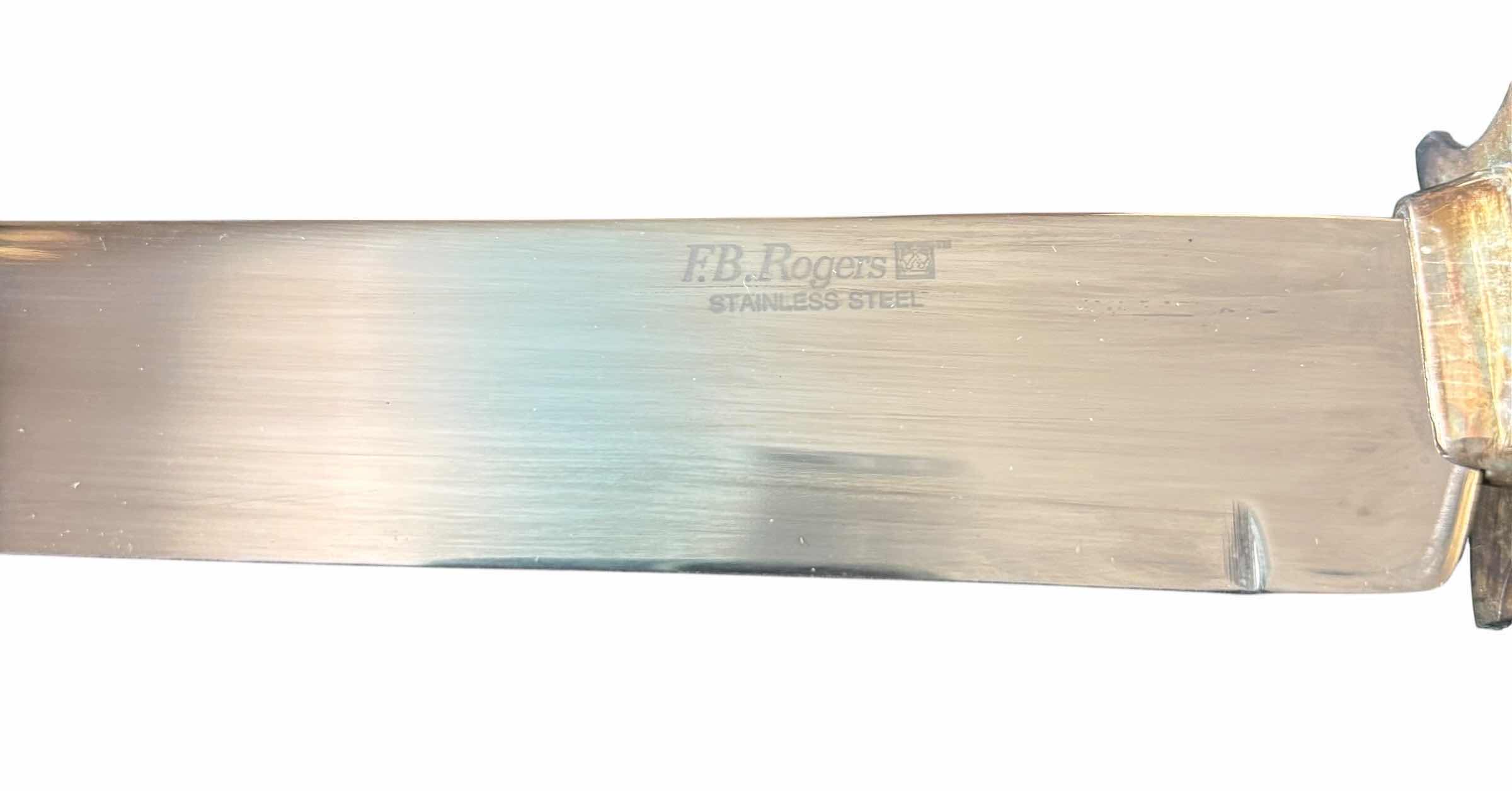 Photo 1 of FB ROGERS CARVING SET WITH ROSE PATTERN HANDLES: STAINLESS STEEL STEAK CARVING KNIFE & TWO-PRONG FORK