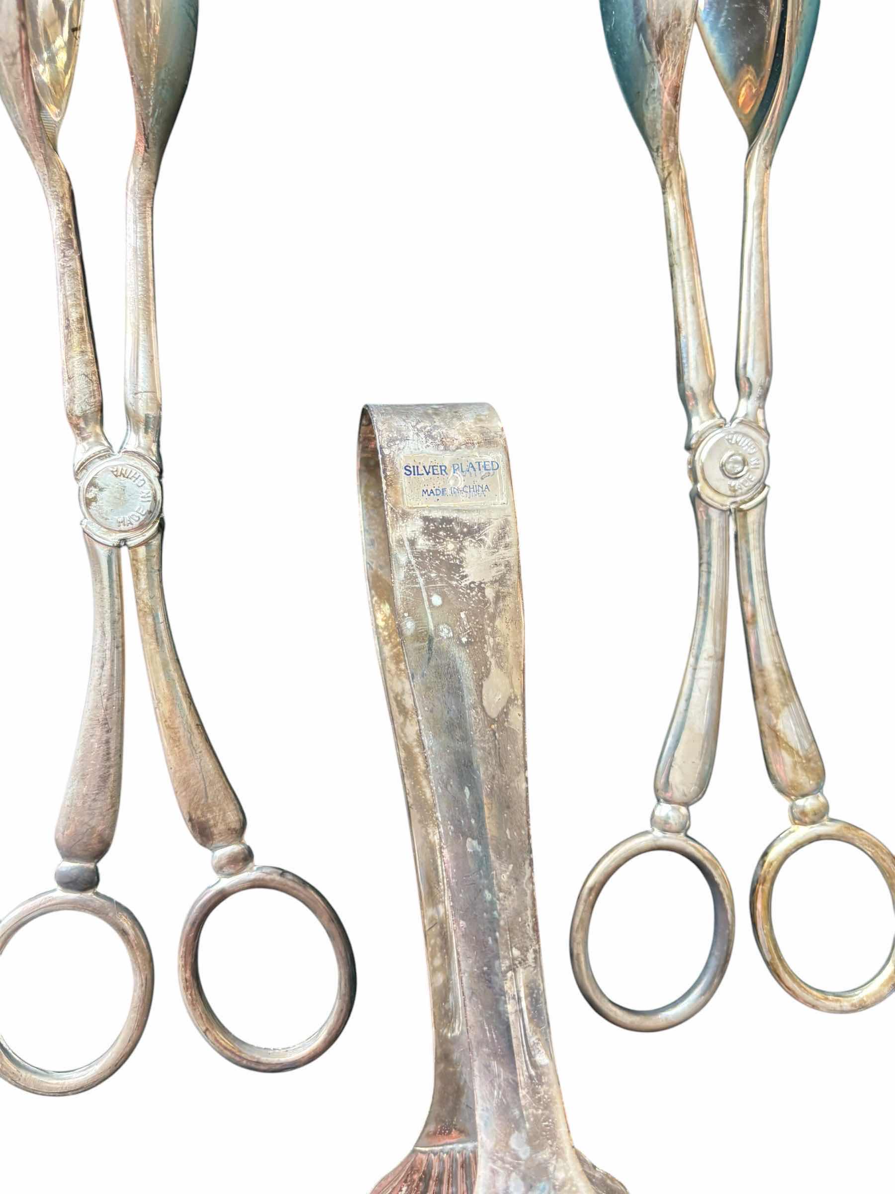 Photo 1 of VINTAGE SILVER PLATED SERVING TONGS (3)