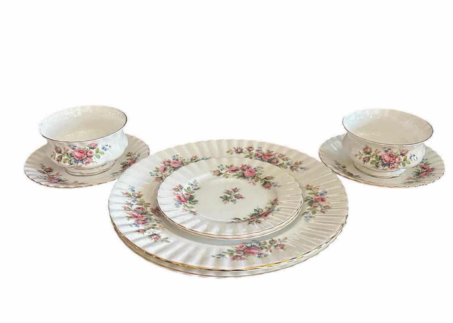Photo 1 of 8- ROYAL ALBERT MOSS ROSE CHINA W DELICATE PINK BLUE FLORAL PATTERN
