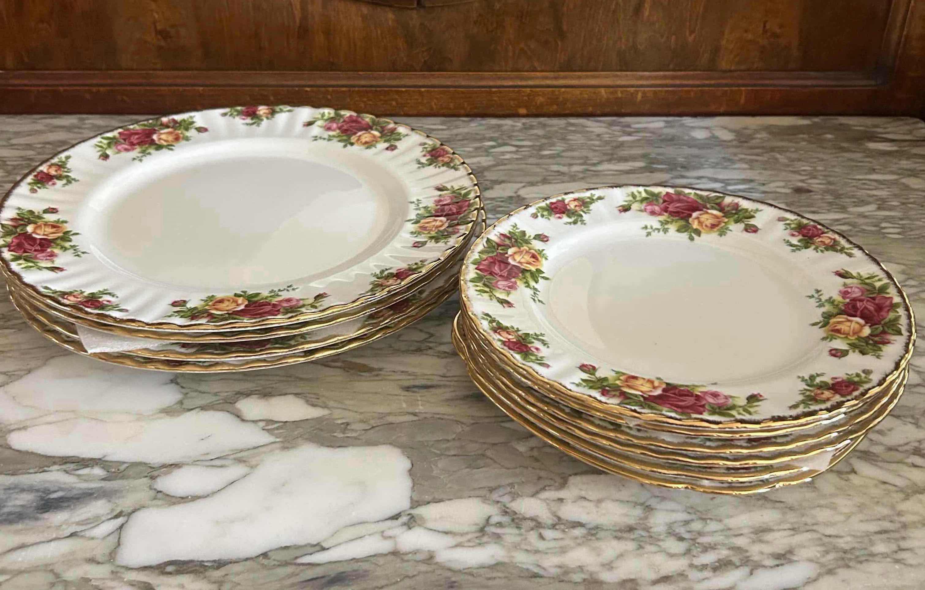 Photo 1 of 10- ROYAL ALBERT " OLD COUNTRY ROSES" SALAD & DINNER PLATES W BONE CHINA ICONIC PINK YELLOW ROSE