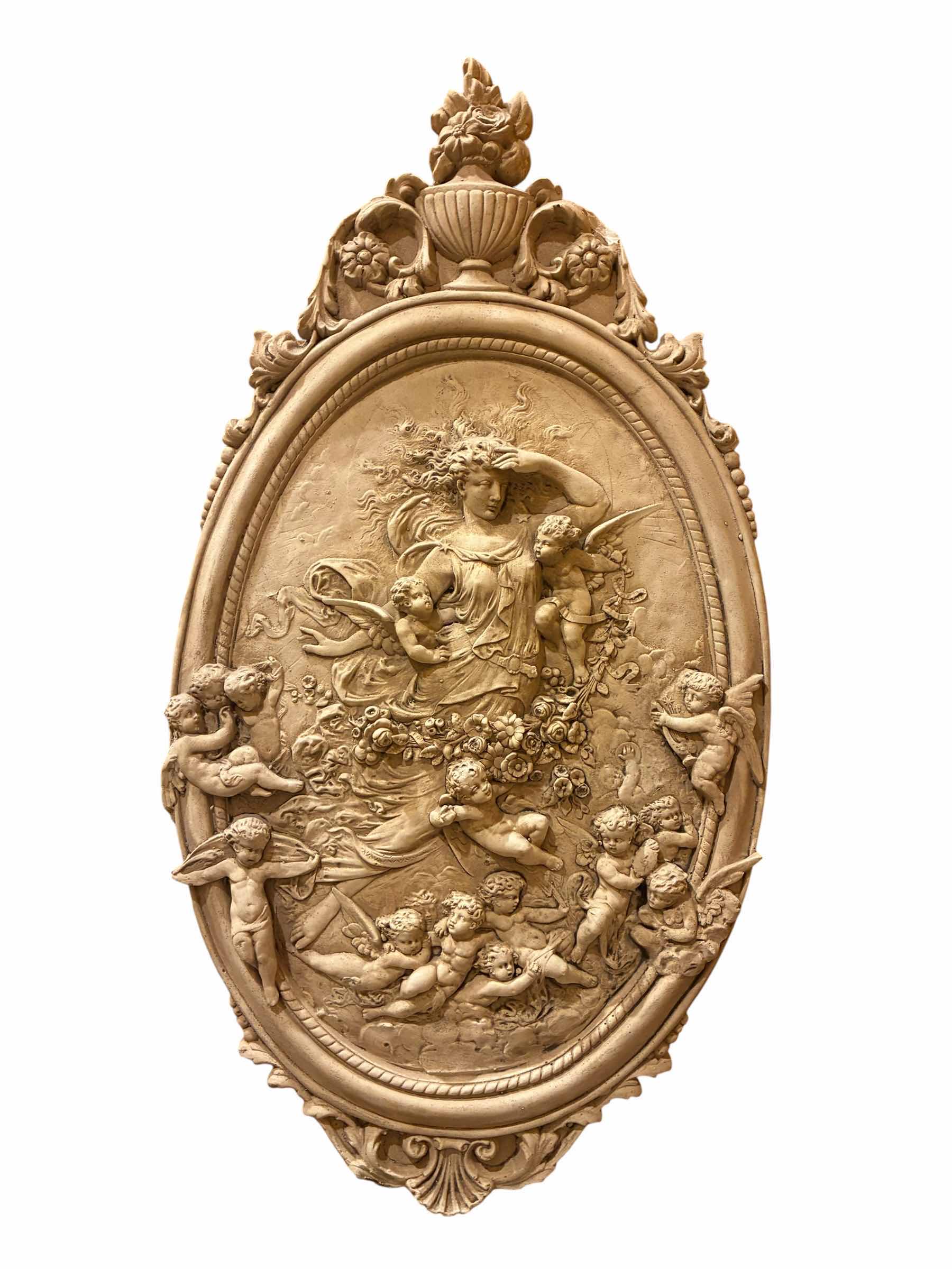 Photo 1 of CUPID EROS ANGEL CHERUB CERAMIC SCULPTURE WALL ARTWORK 14“ X 28“