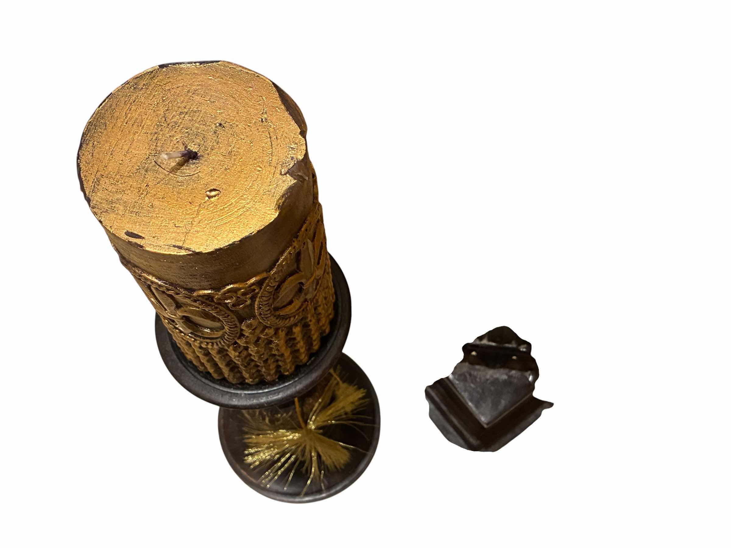 Photo 1 of FLEUR DE LIS CANDLE W PEDESTAL H15” & CAST-IRON DECOR H9”