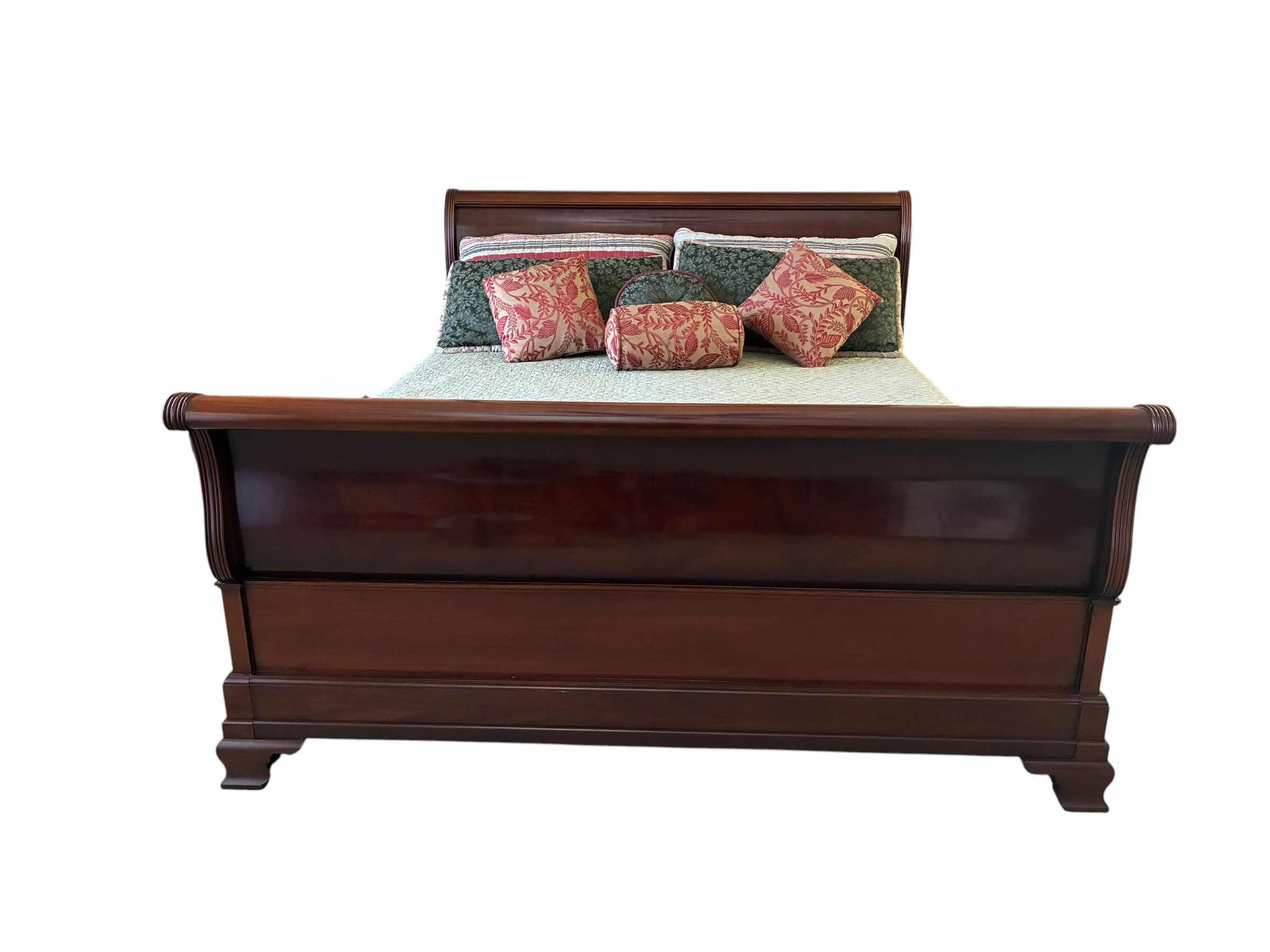 Photo 1 of ETHAN ALLEN CAL-KING SIZE MAHOGANY WOOD SLEIGH BED W MATTRESS, BOXSPRING & BEDDING $3995