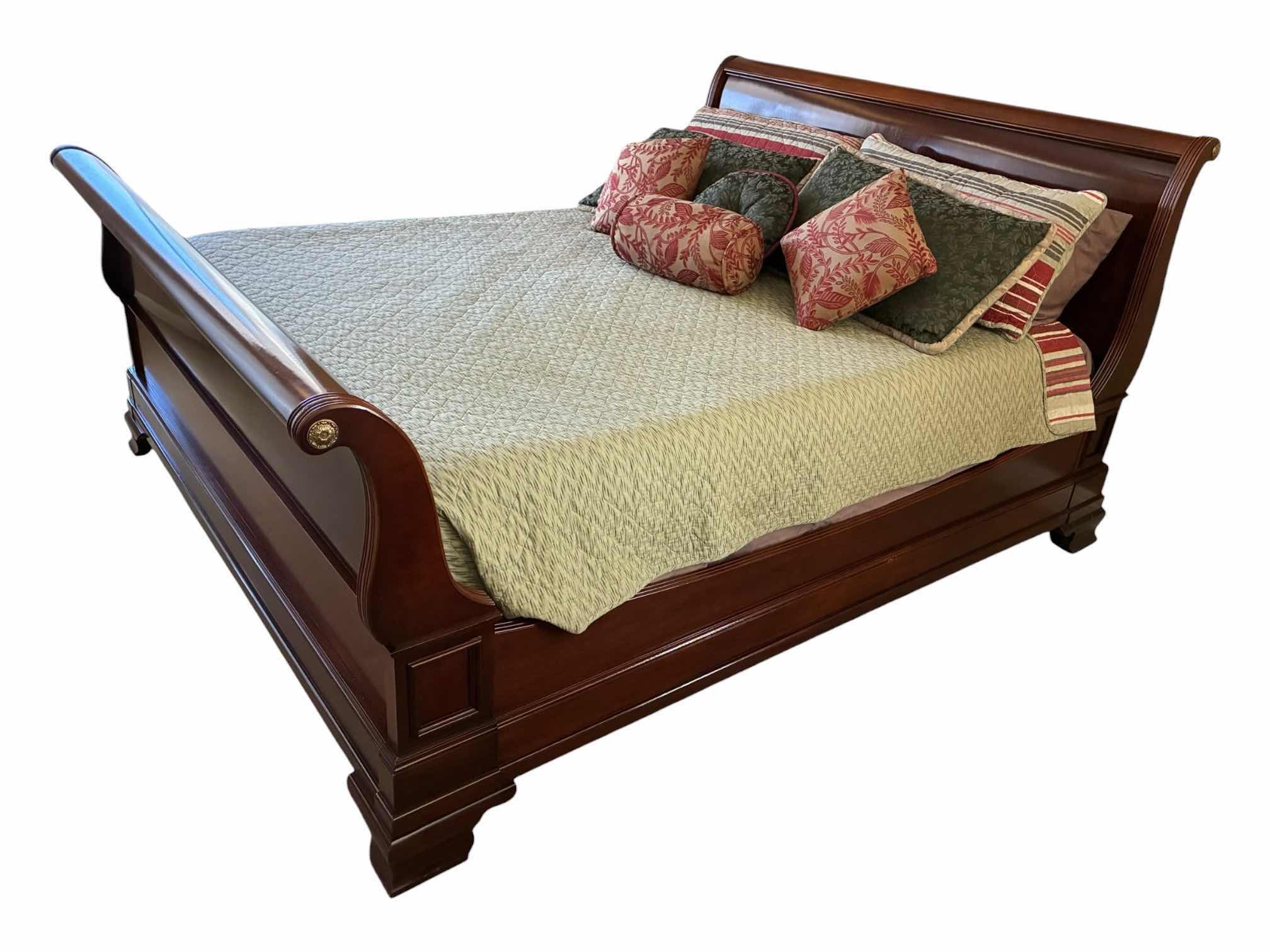 Photo 1 of ETHAN ALLEN CAL-KING SIZE MAHOGANY WOOD SLEIGH BED W MATTRESS, BOXSPRING & BEDDING $3995