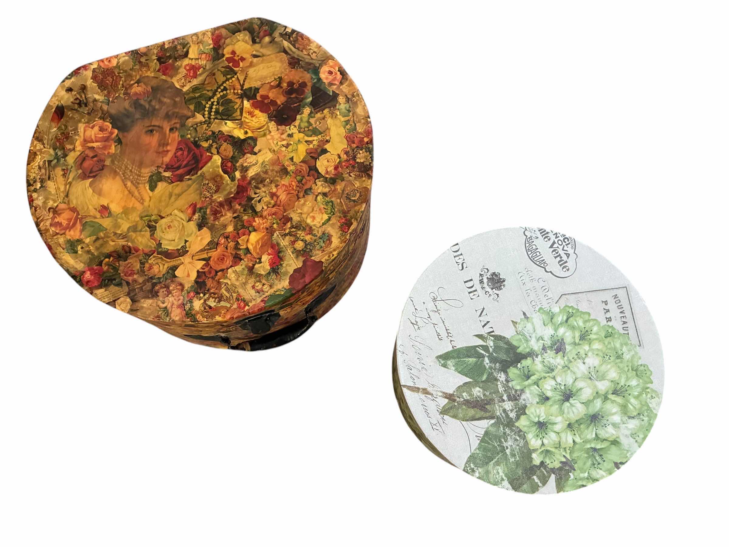 Photo 1 of 1920’s FLORAL HAT BOX & DECORATIVE STORAGE BOX (2)
