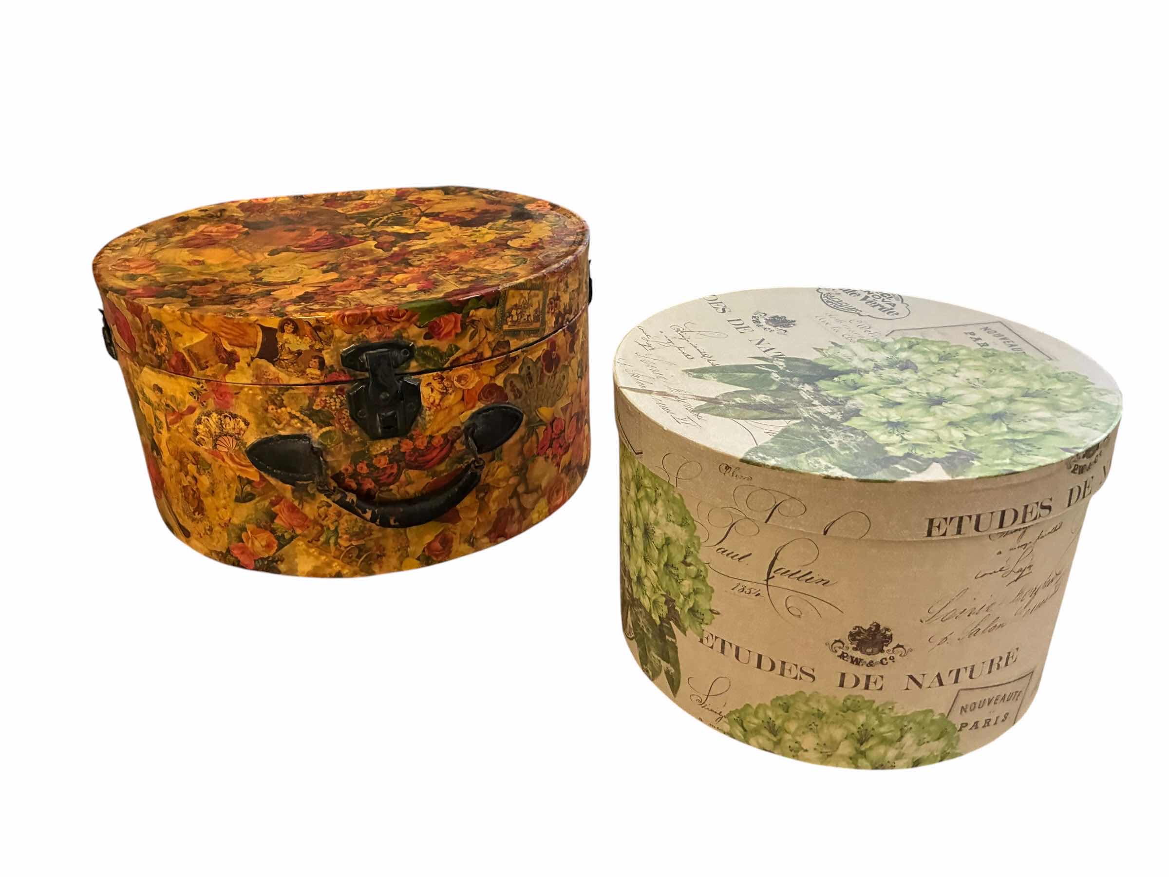Photo 1 of 1920’s FLORAL HAT BOX & DECORATIVE STORAGE BOX (2)