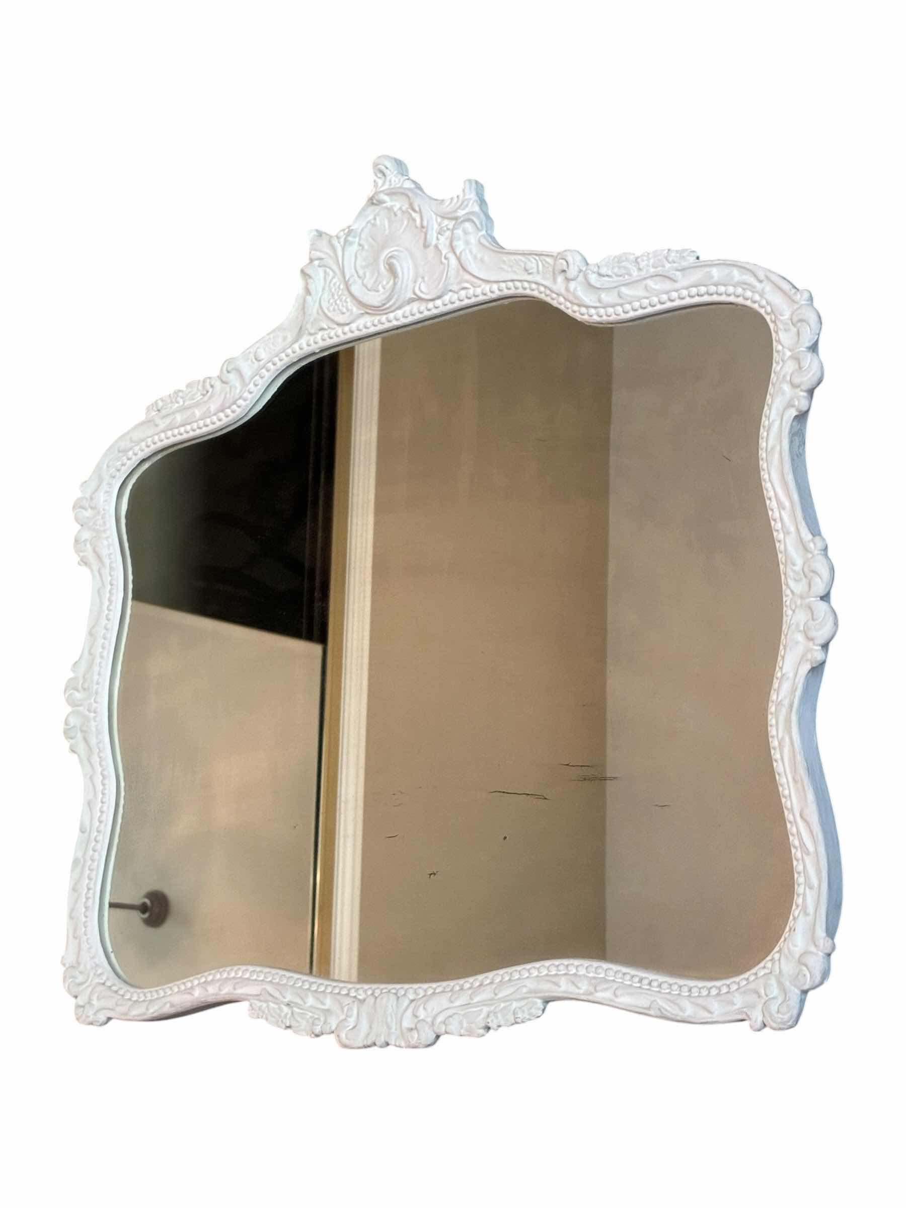 Photo 1 of ANTIQUE WHITE WOOD FRAMED MIRROR 30.5” X 29.5”