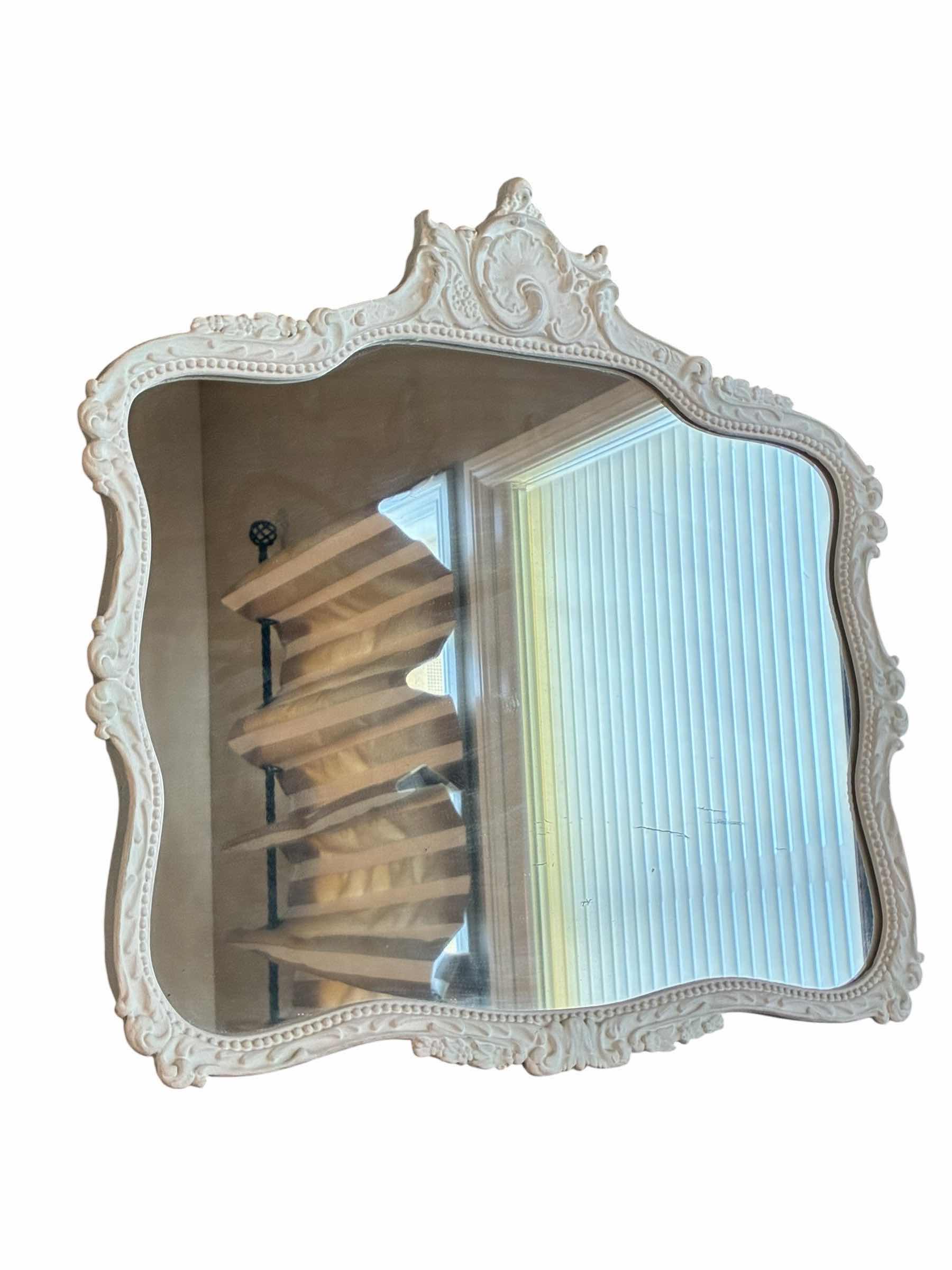 Photo 1 of ANTIQUE WHITE WOOD FRAMED MIRROR 30.5” X 29.5”