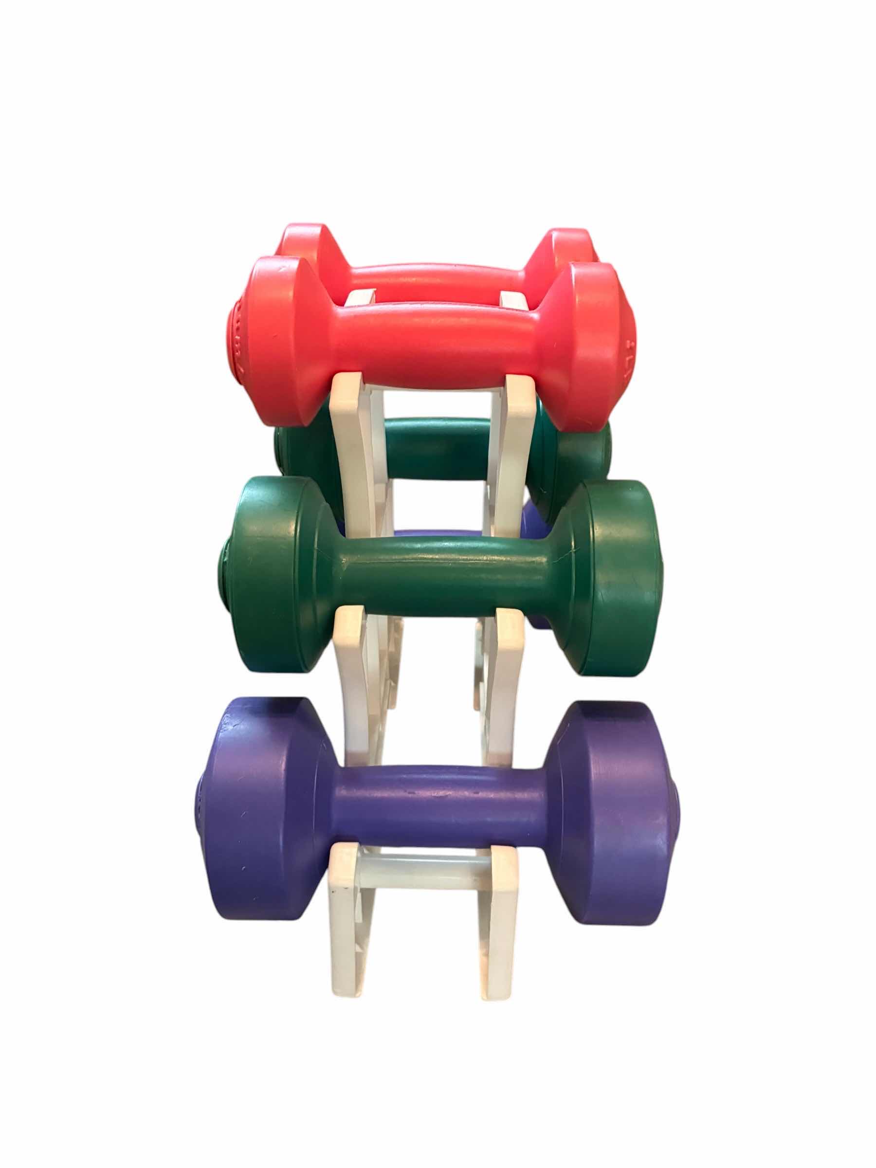 Photo 1 of SPORTWORKS 6PC PLASTIC DUMBBELL SET W CADDY