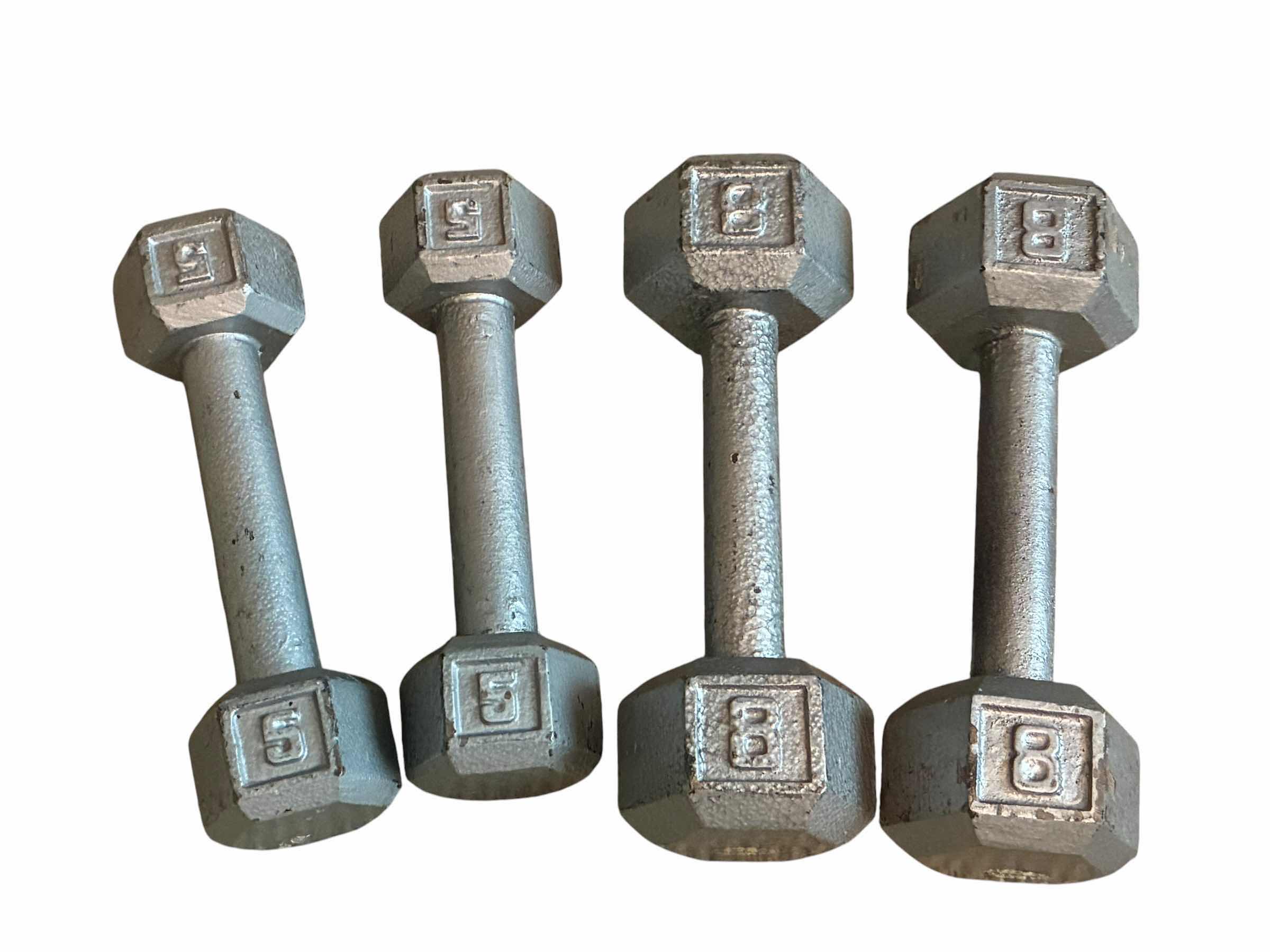 Photo 1 of 5LB & 8LB IRON HEX DUMBBELL SETS