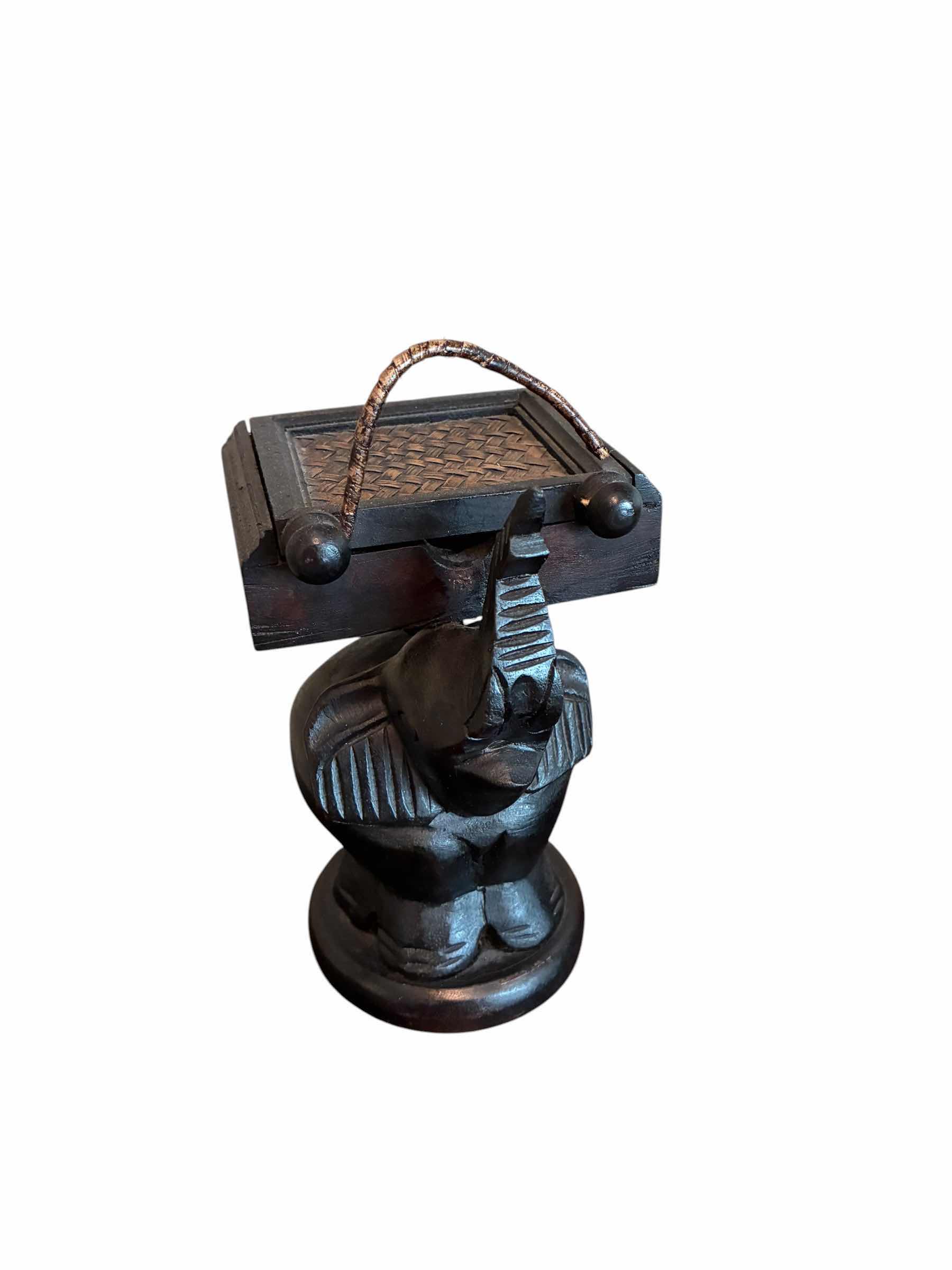 Photo 1 of HAND CARVED EBONY WOOD ELEPHANT W TRINKET BOX H9“