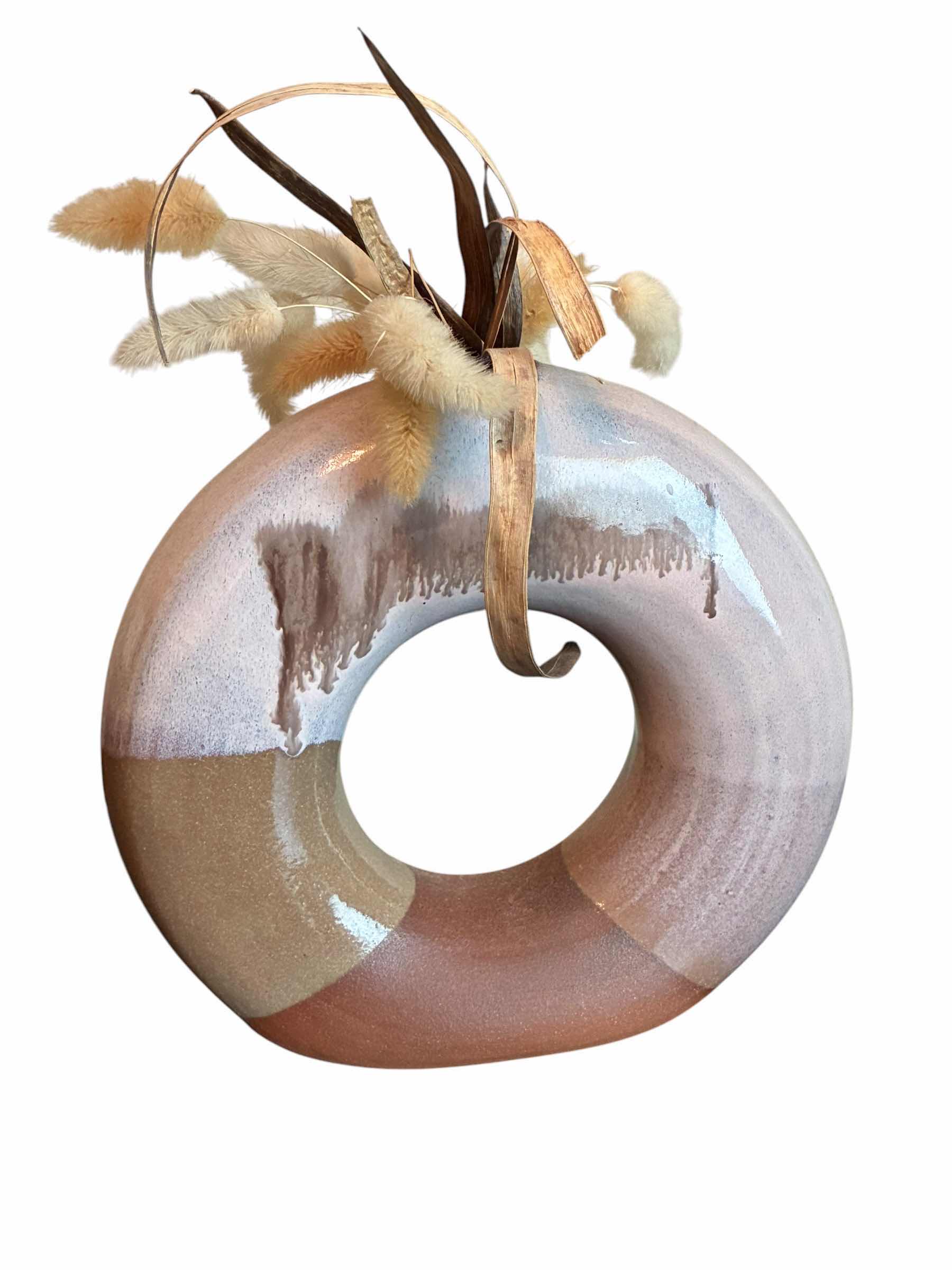 Photo 1 of HANDMAID SOUTHWESTERN CERAMIC DOUGHNUT VASE 8” DIA