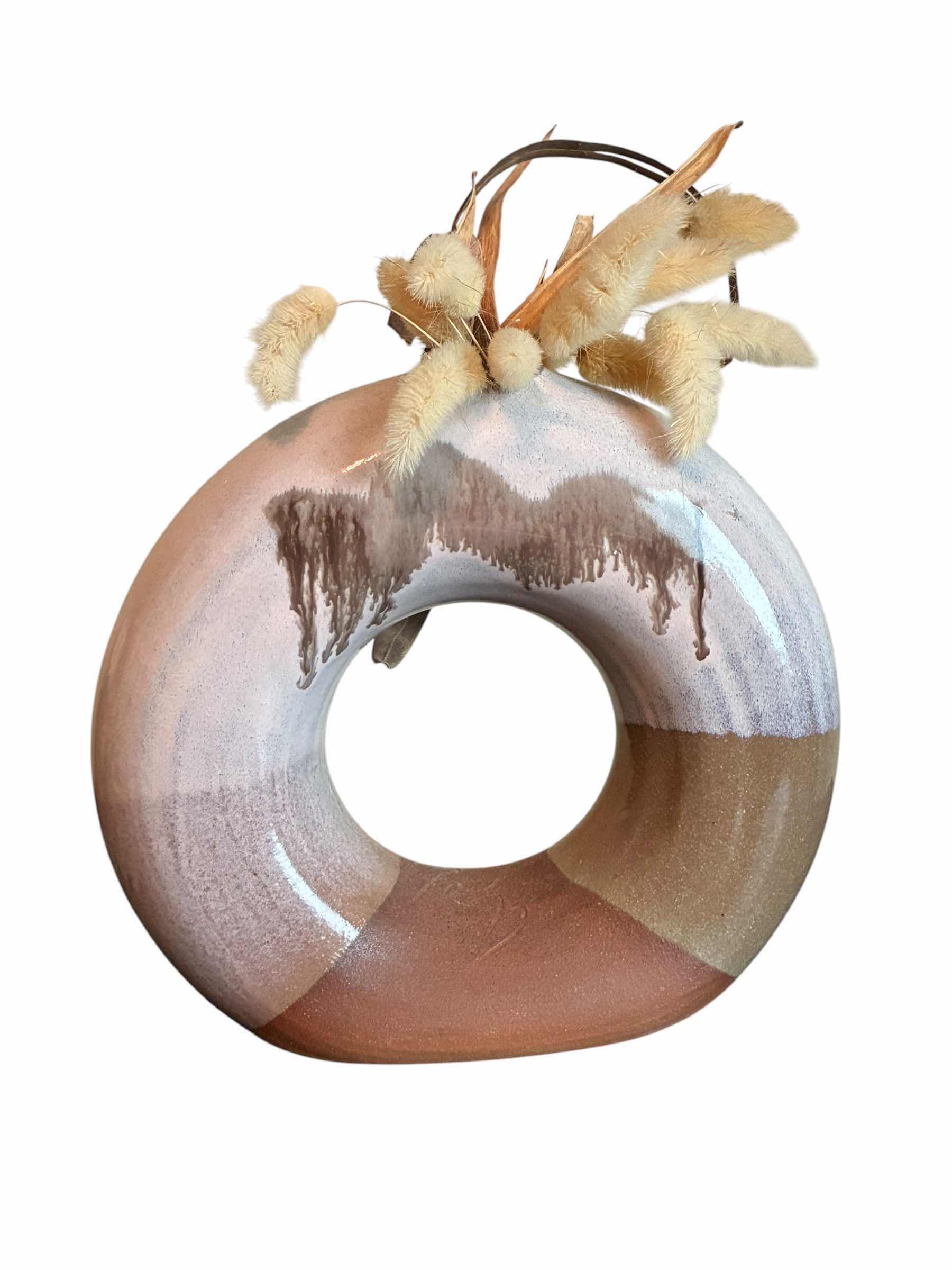 Photo 1 of HANDMAID SOUTHWESTERN CERAMIC DOUGHNUT VASE 8” DIA