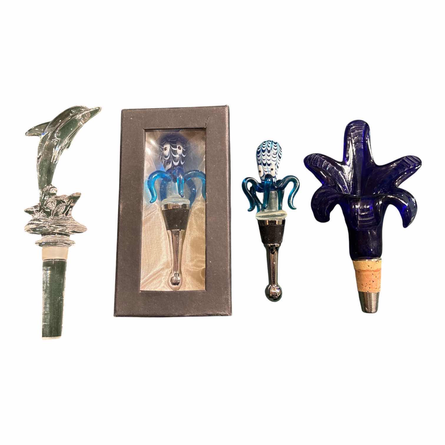 Photo 1 of GLASS/ HAND BLOWN GLASS WINE BOTTLE STOPPERS (4)