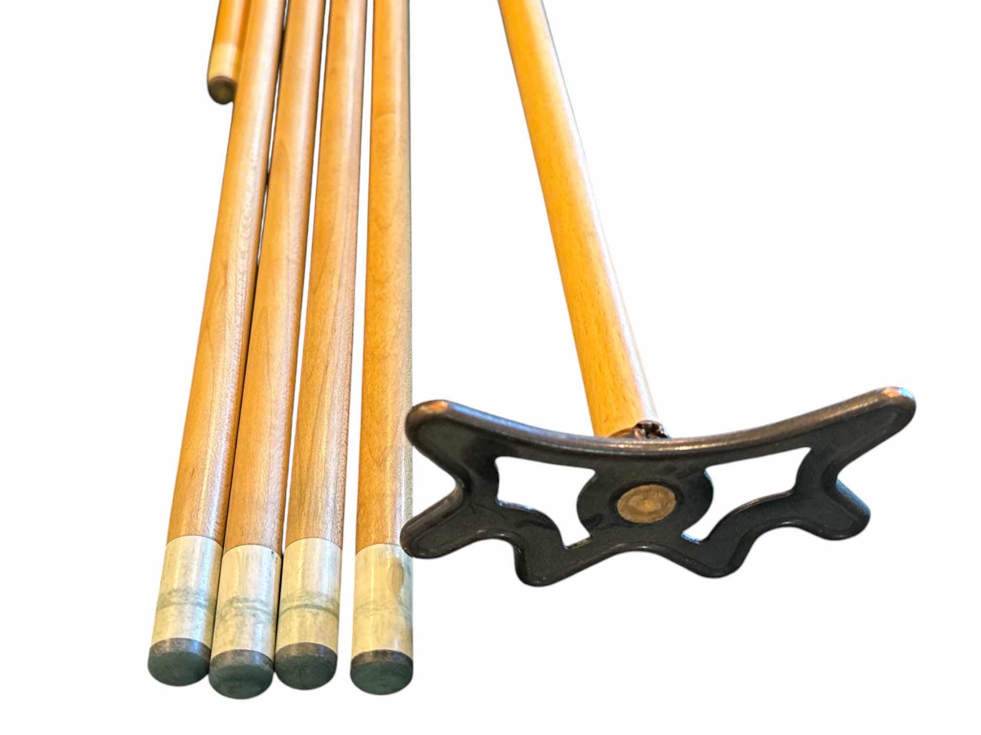 Photo 1 of POOL CUES (5), BRIDGE, RACK, TABLE BRUSH, CHALK, CUE TIP REPLACEMENT KIT & RULE BOOK