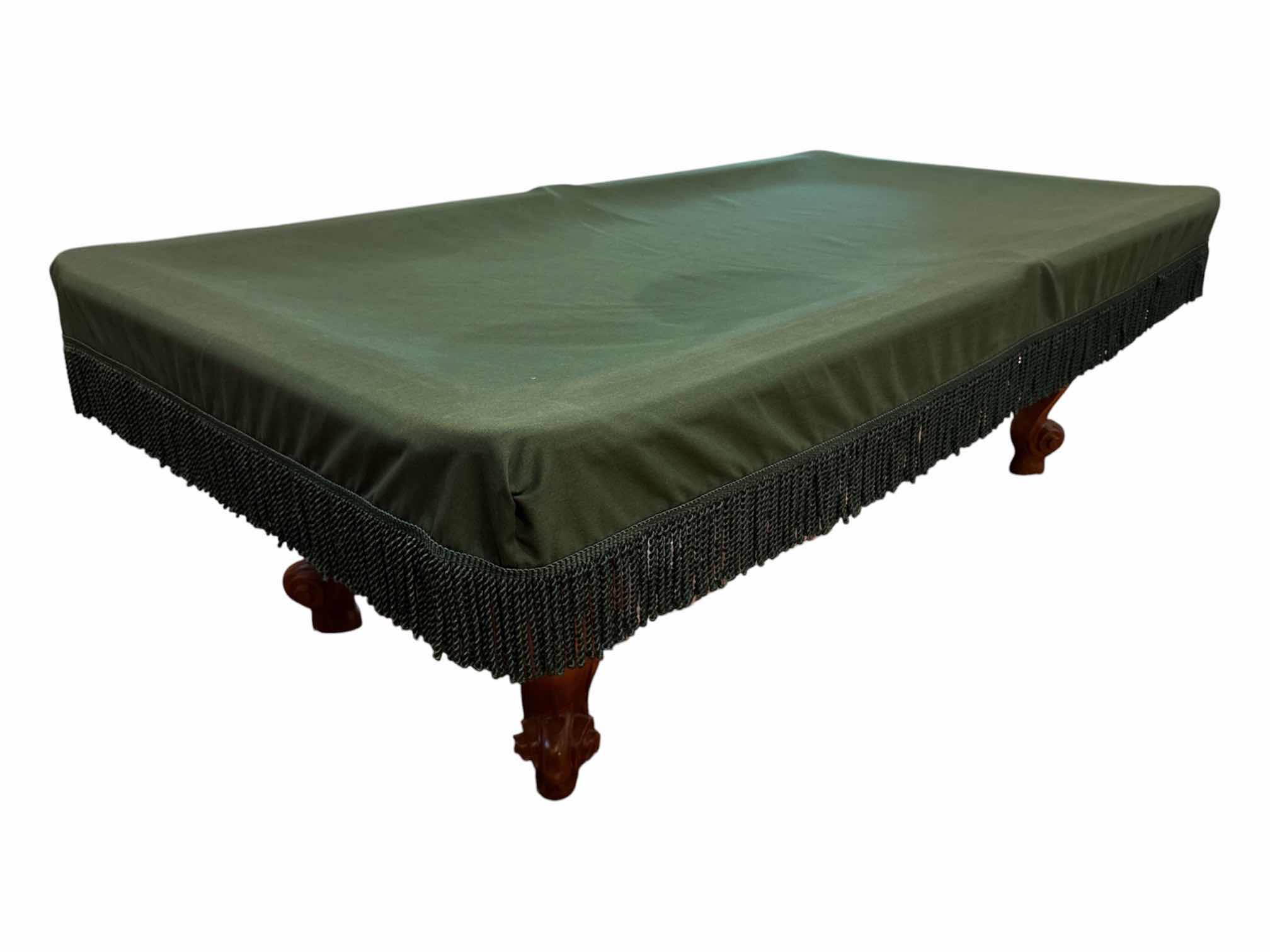 Photo 1 of 8’ BRUNSWICK CAMDEN II TRADITIONAL POOL TABLE, INCLUDES GREEN FRINGED POOL TABLE COVER