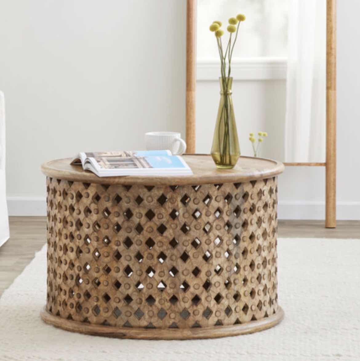Photo 1 of WORLD MARKET ROUND LATTICE CARVED WOOD COFFEE TABLE